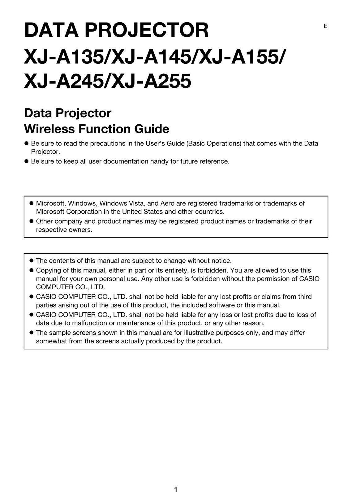 Casio XJ-A245 Projector User Manual