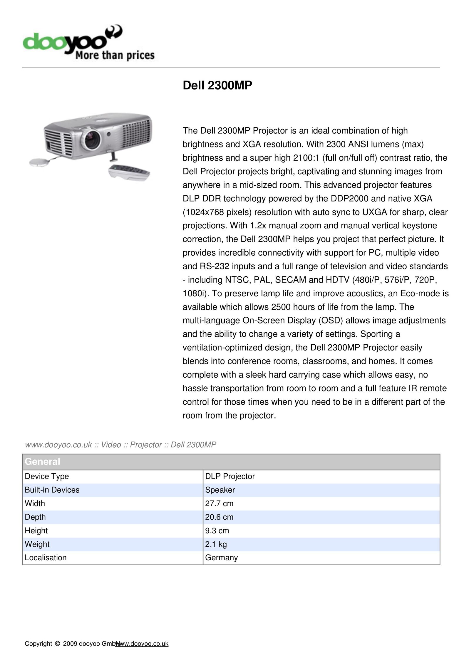 Dell 2300MP Projector User Manual