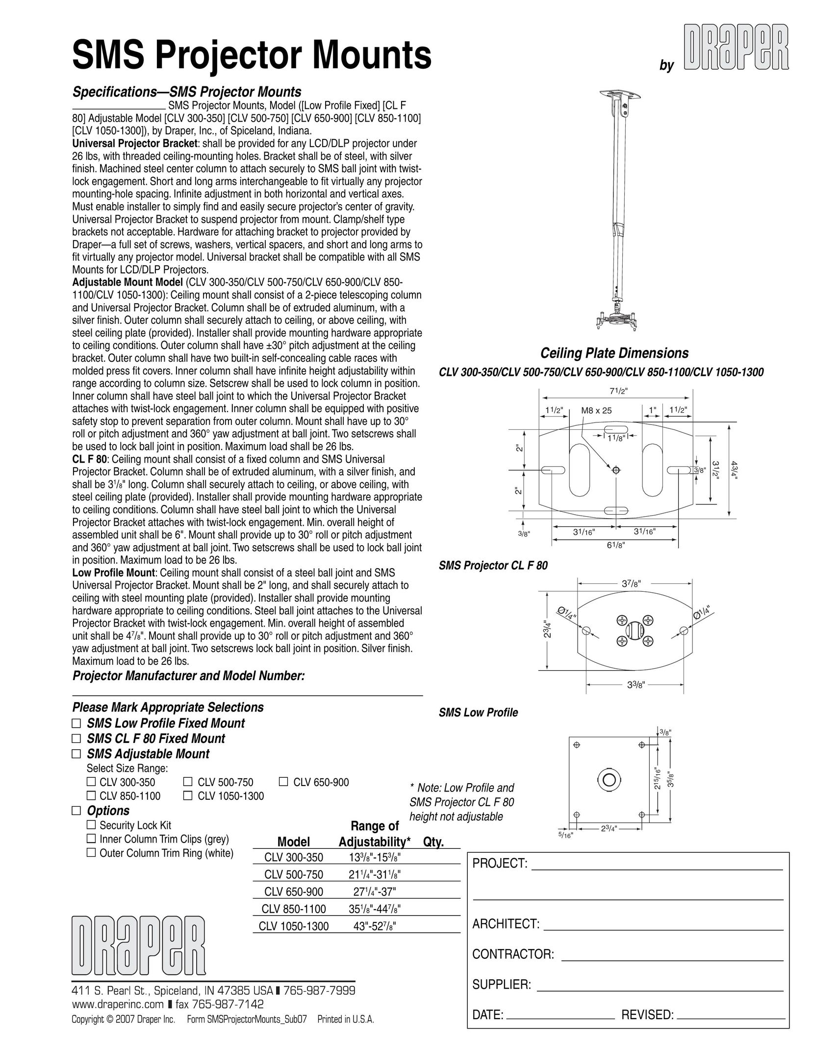 Draper CLV 1050-1300 Projector User Manual