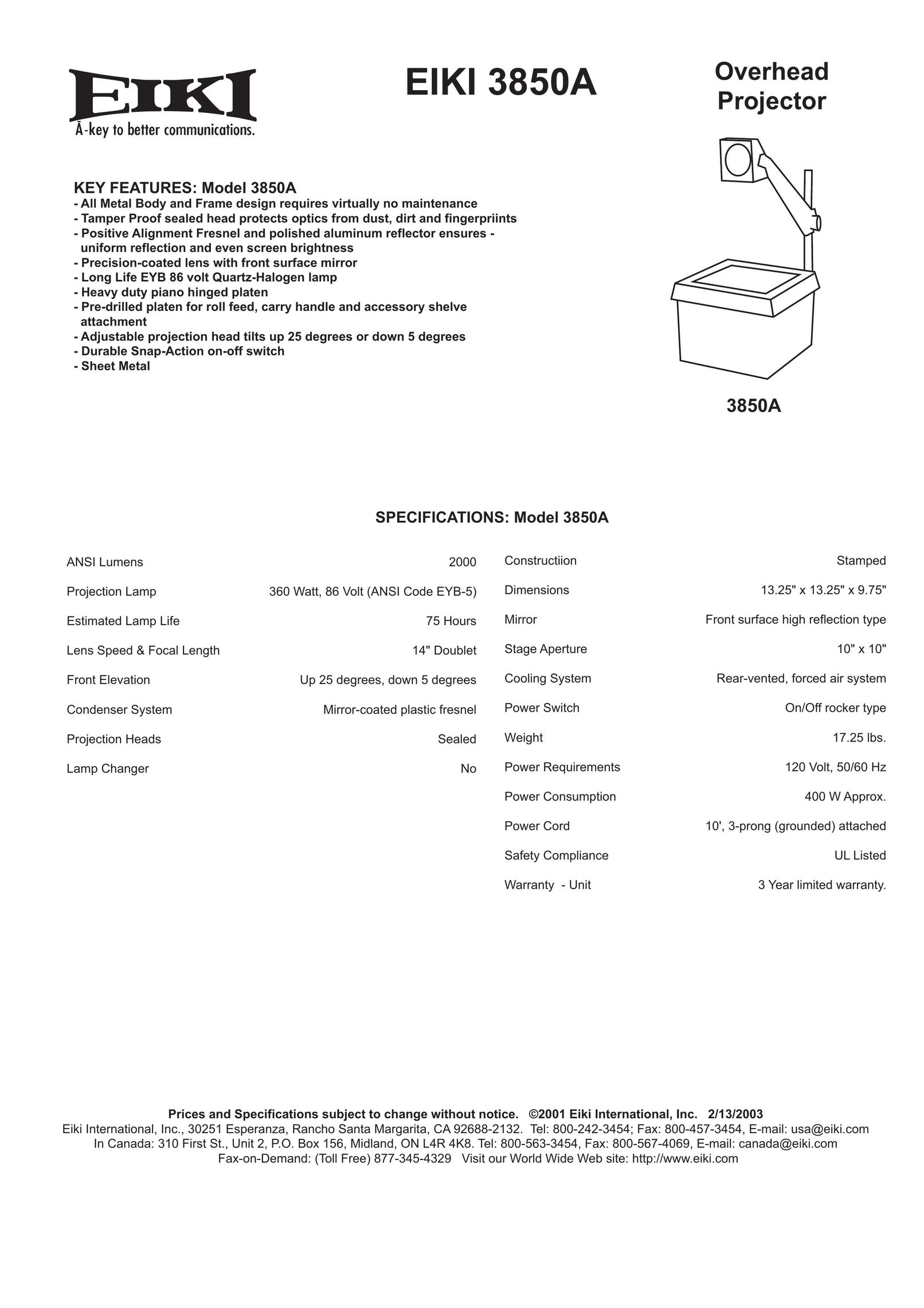 Eiki 3850A Projector User Manual