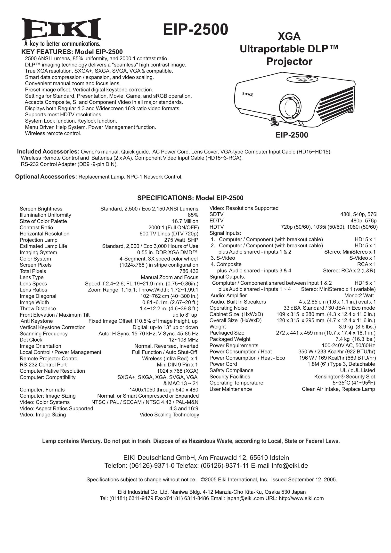 Eiki EIP-2500 Projector User Manual