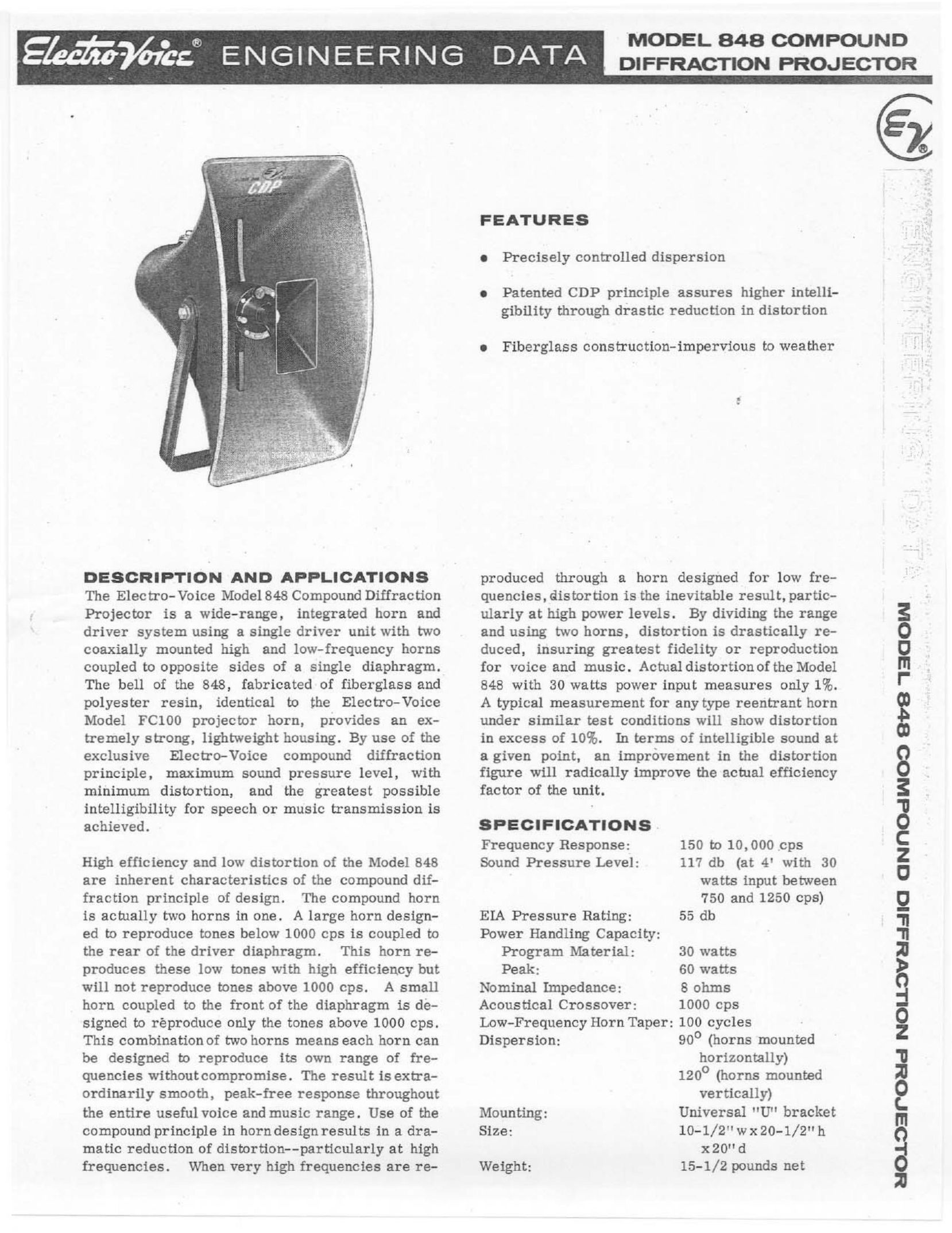 Electro-Voice 848 Projector User Manual