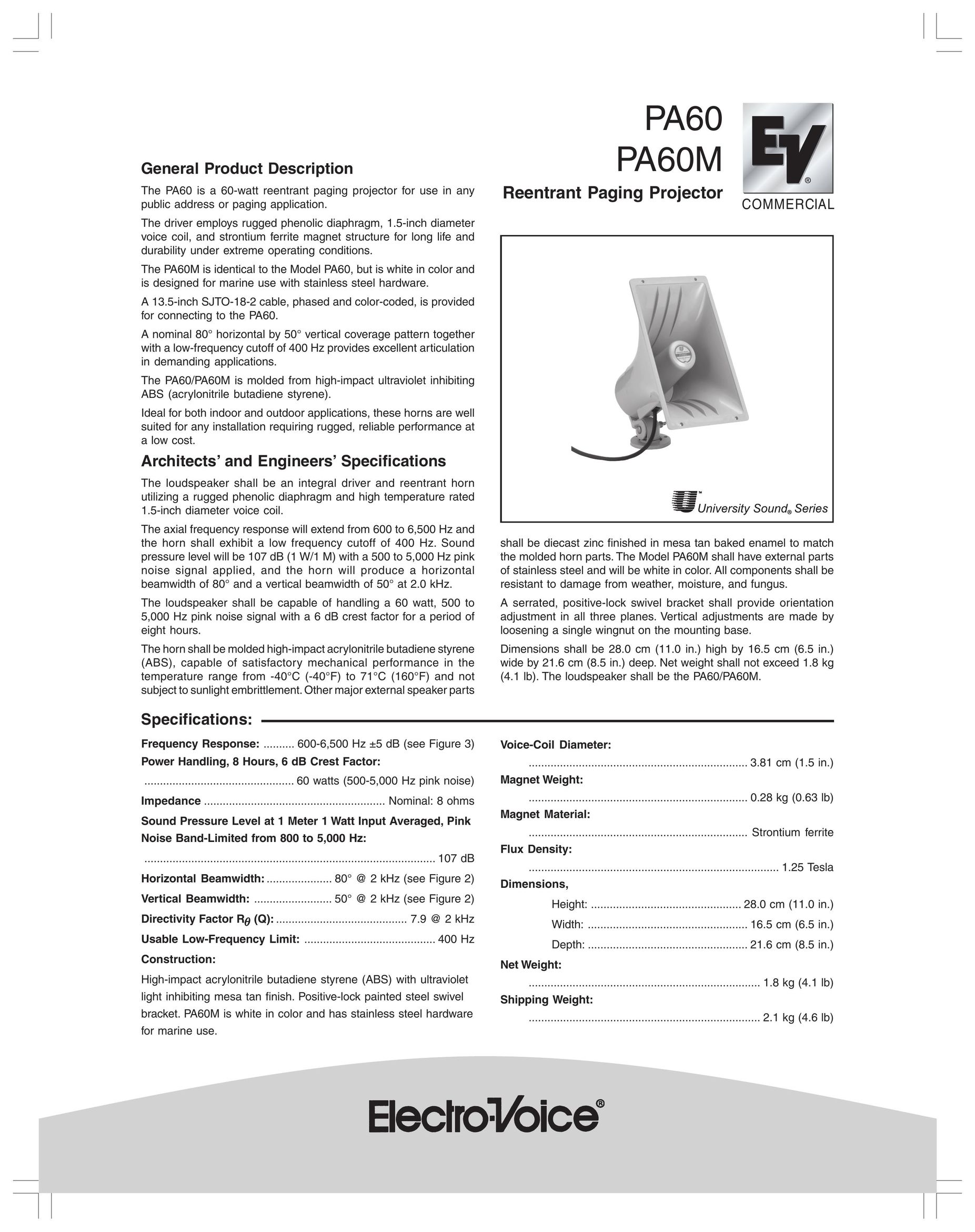 Electro-Voice PA60 Projector User Manual