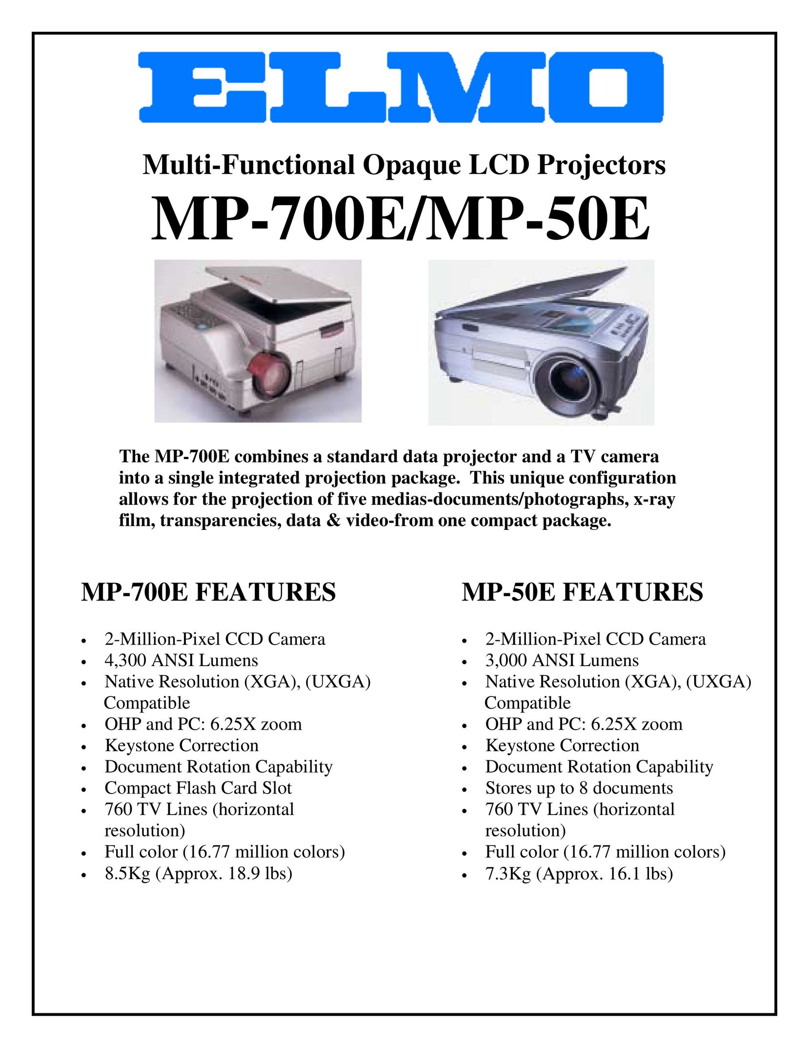 Elmo MP-50E Projector User Manual