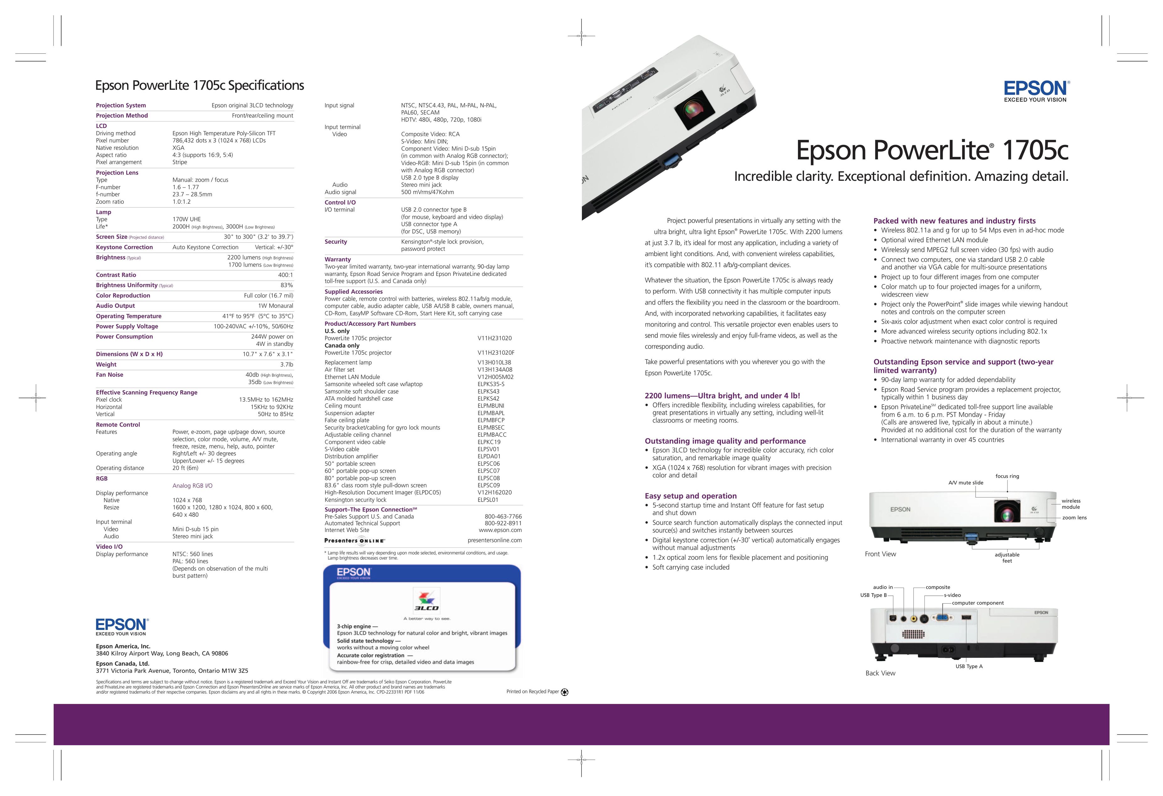 Epson 1705C Projector User Manual