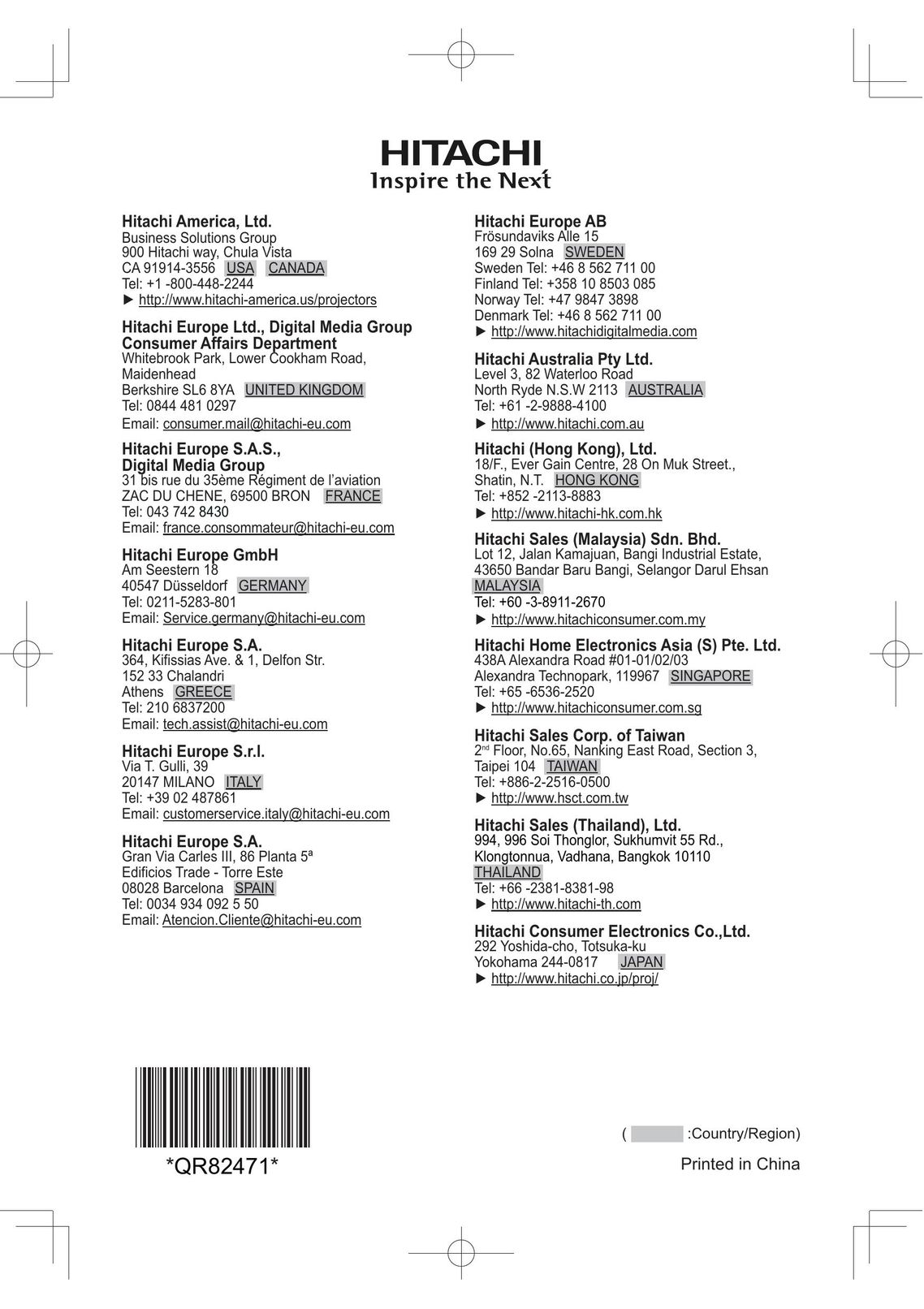 Hitachi CP-A222WN Projector User Manual