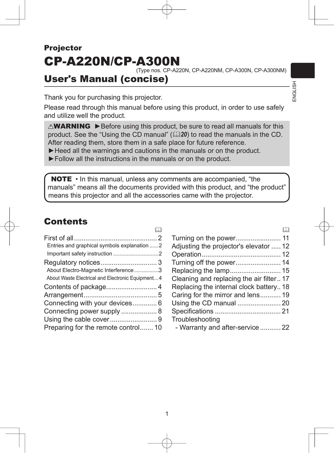 Hitachi CP-A300N Projector User Manual