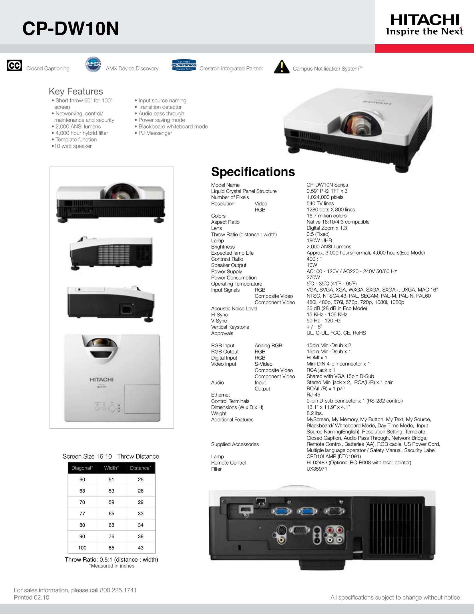 Hitachi CP-DW10N Projector User Manual