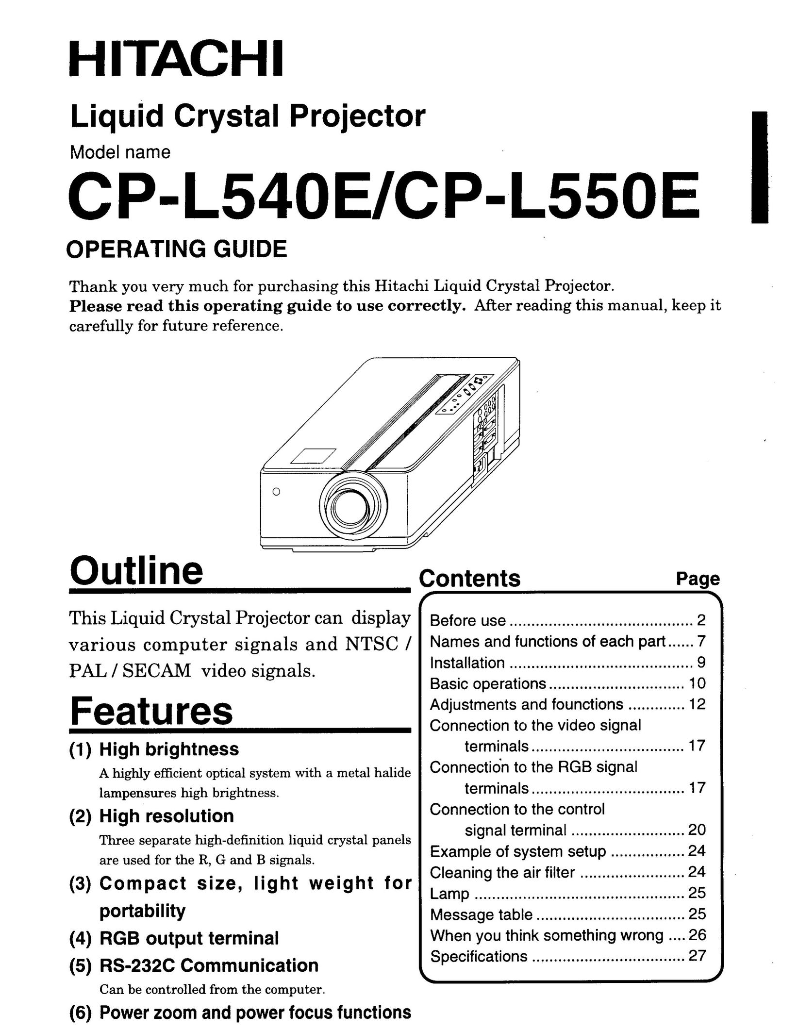 Hitachi CP-L540E Projector User Manual