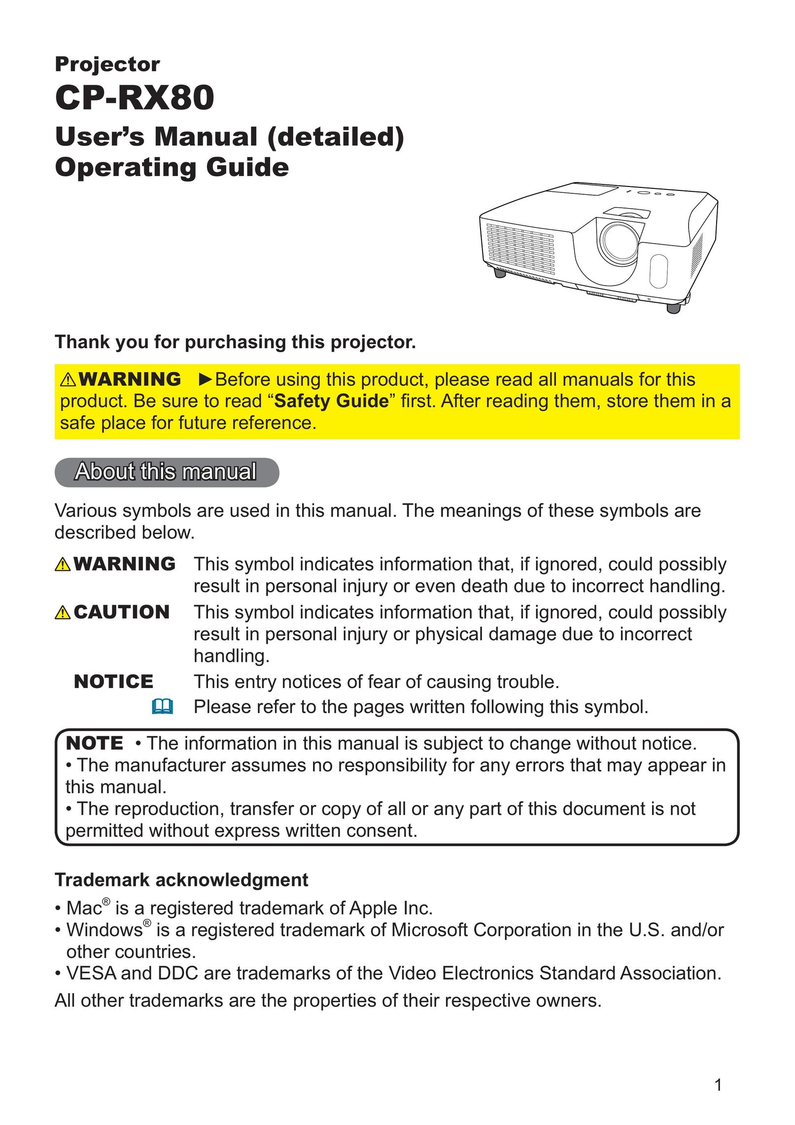 Hitachi CP-RX80 Projector User Manual