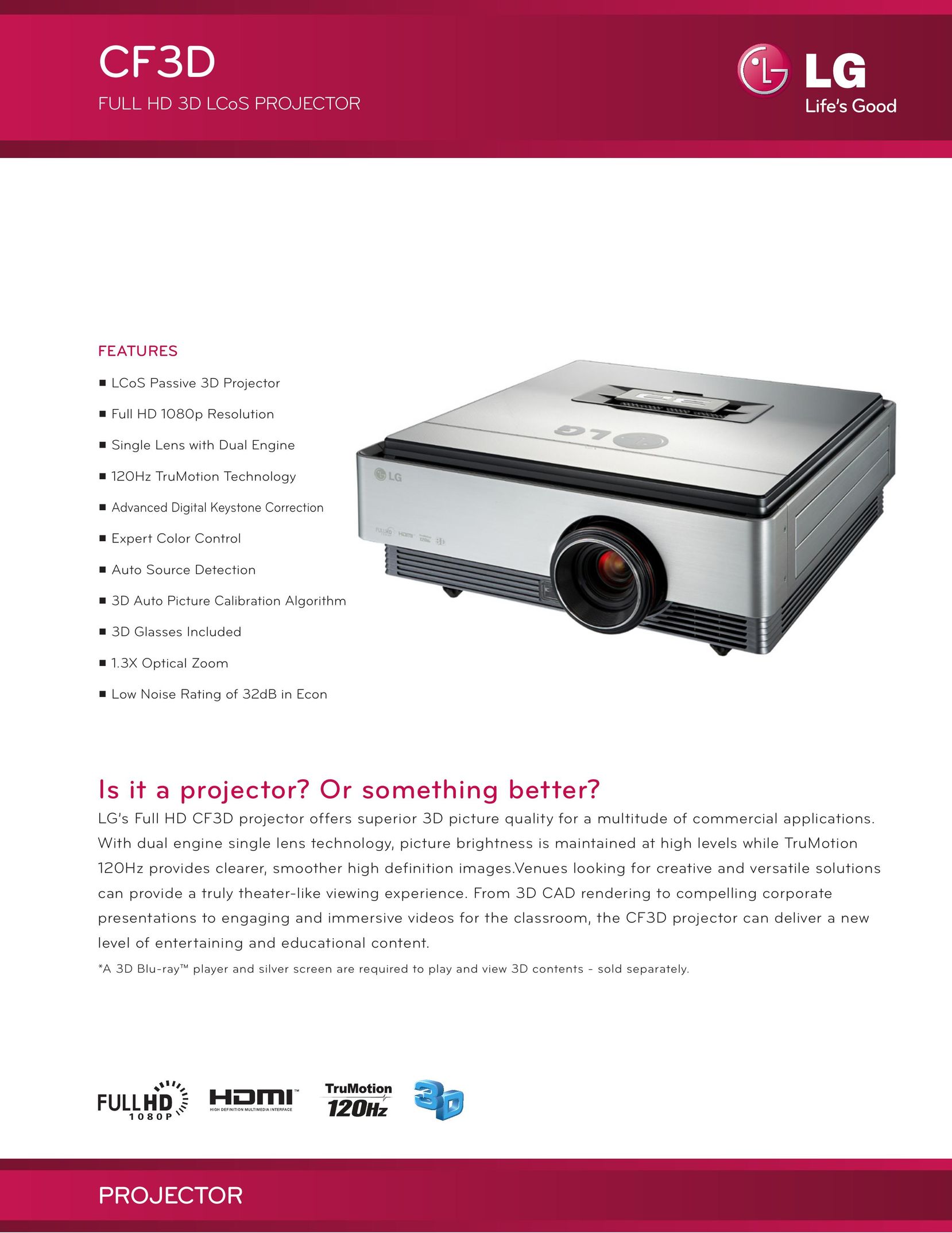 LG Electronics CF3D Projector User Manual