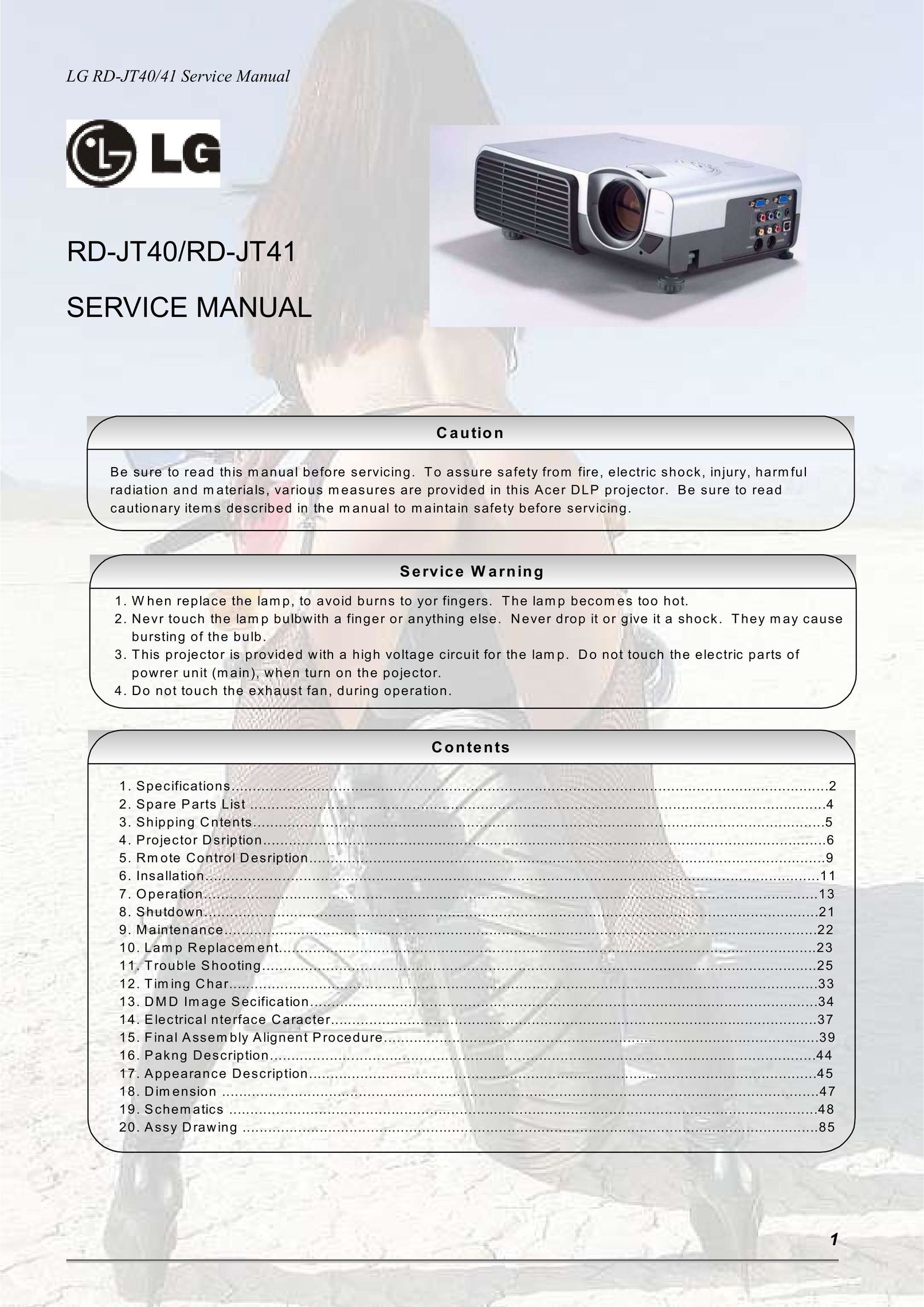 LG Electronics RD-JT41 Projector User Manual