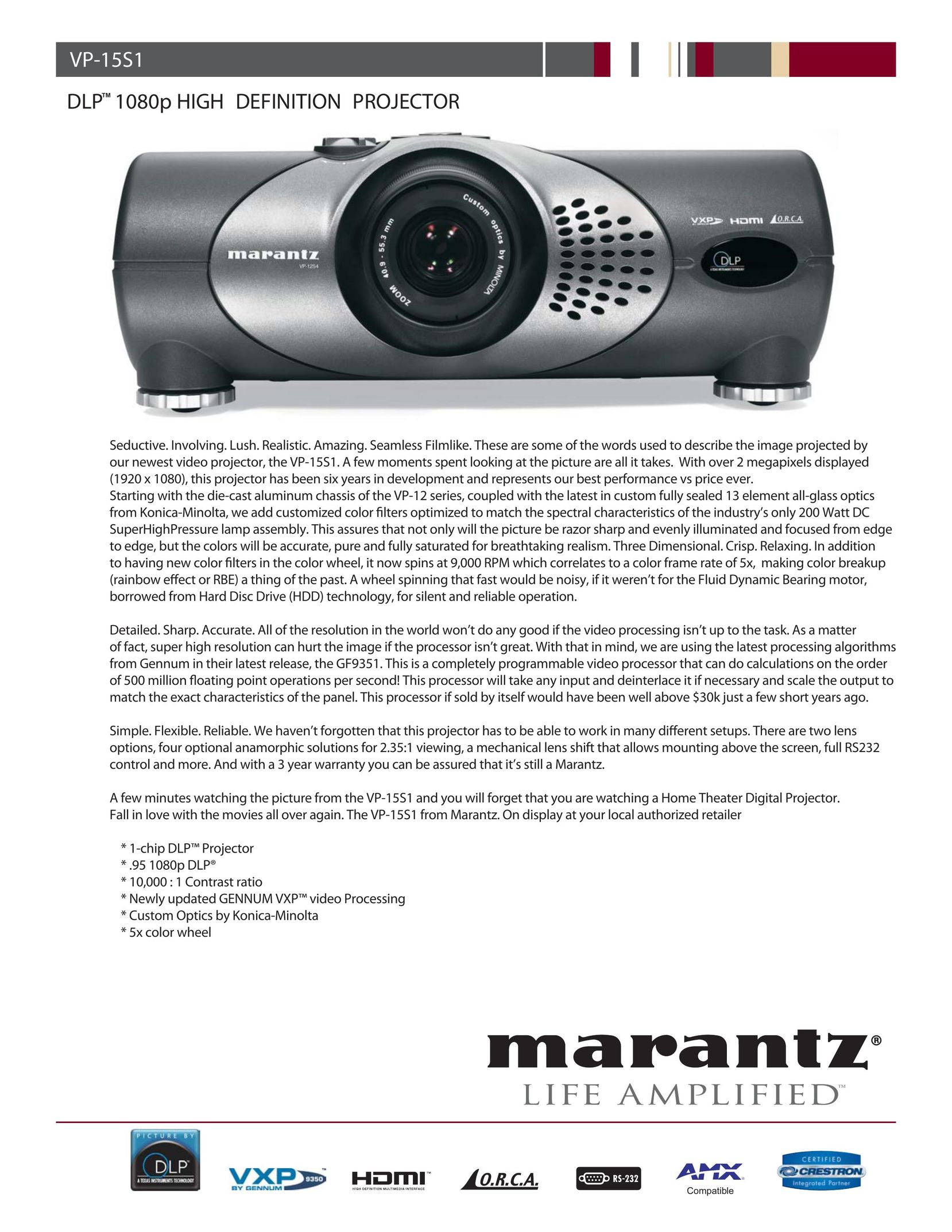 Marantz DLPTM 1080p Projector User Manual
