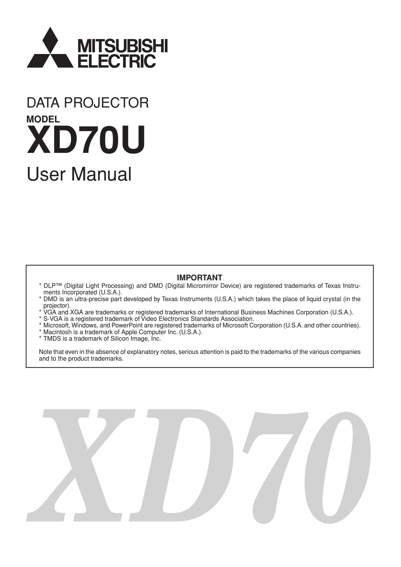 Mitsubishi Electronics DATA PROJECTOR Projector User Manual