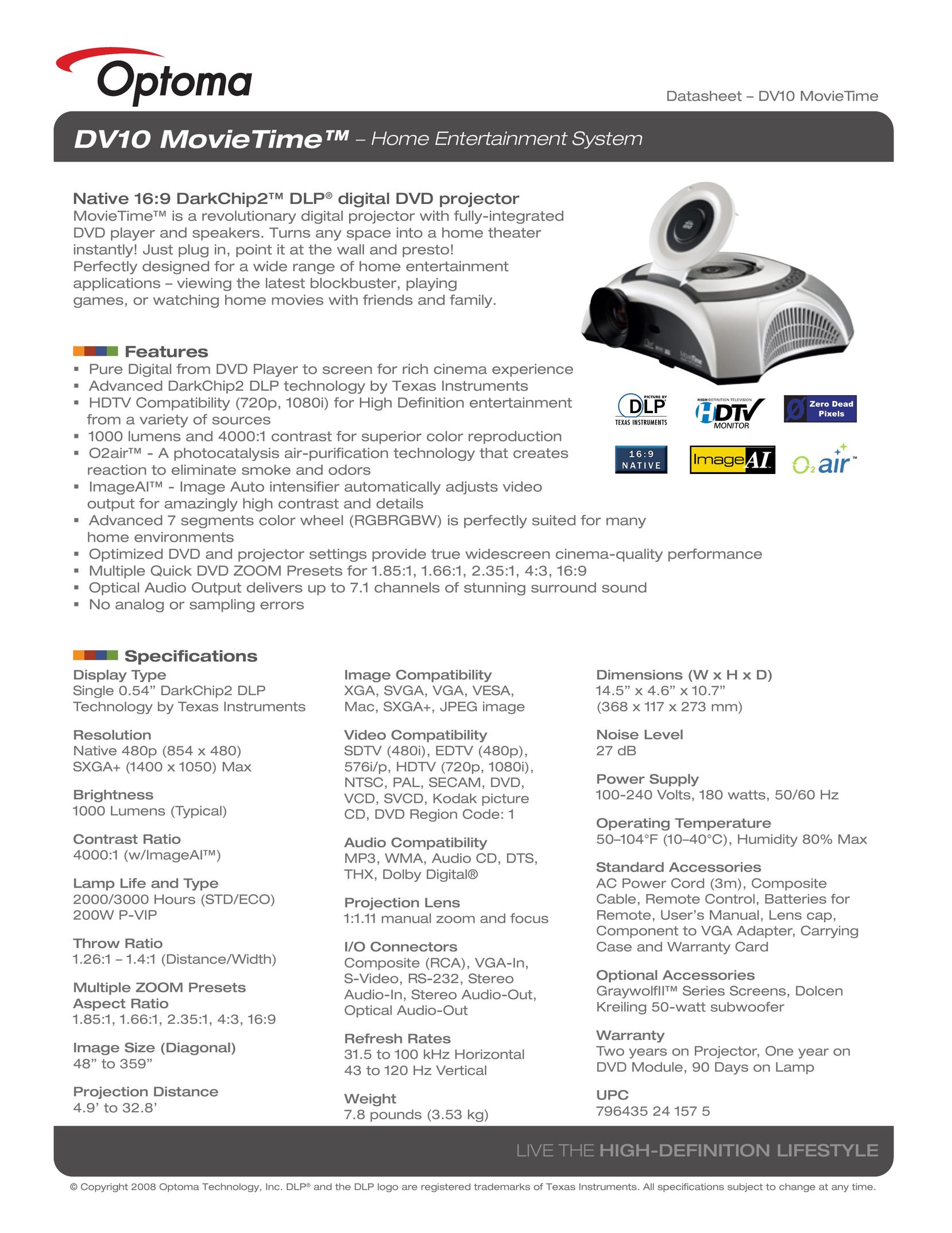 Optoma Technology DV10 Projector User Manual