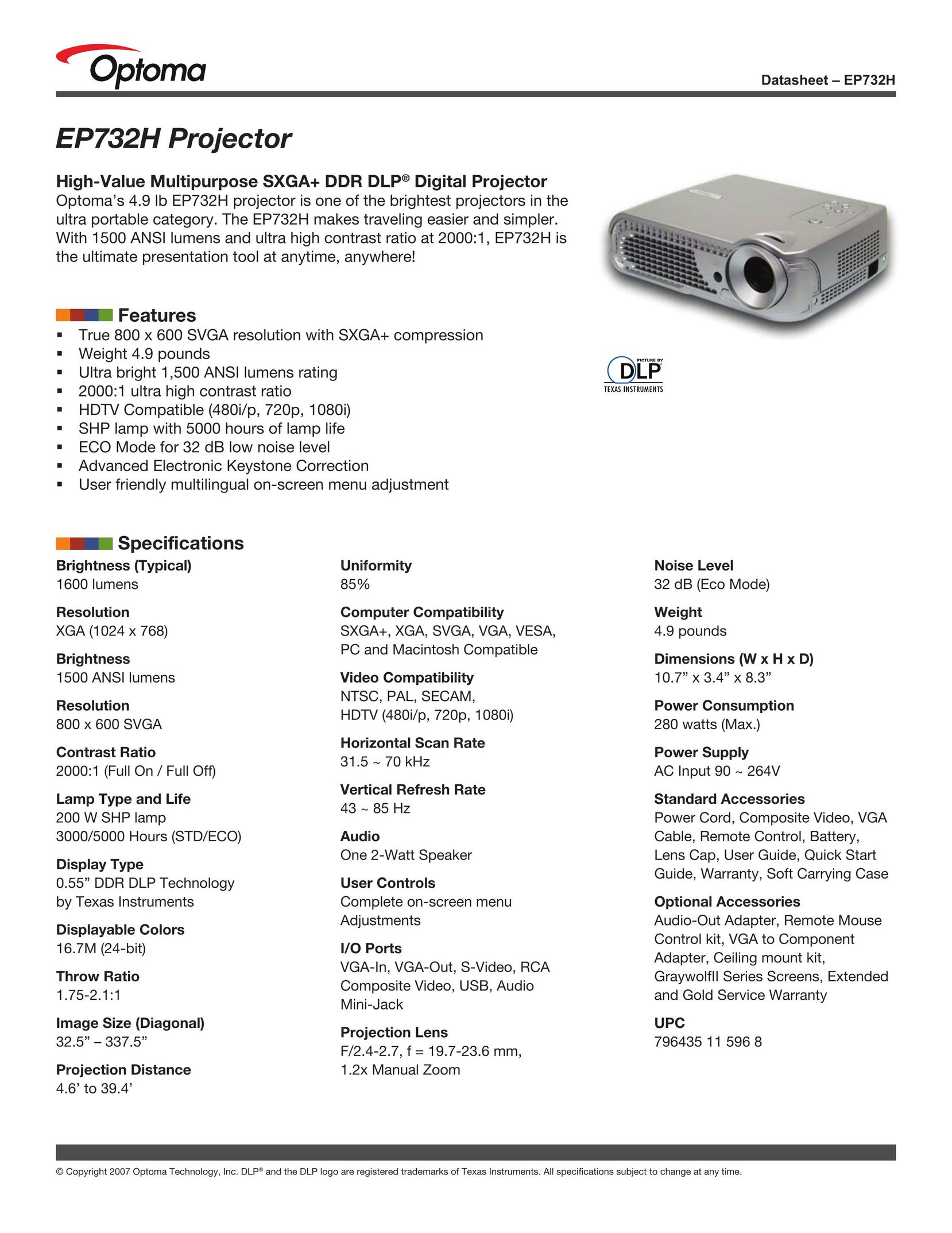 Optoma Technology EP732H Projector User Manual
