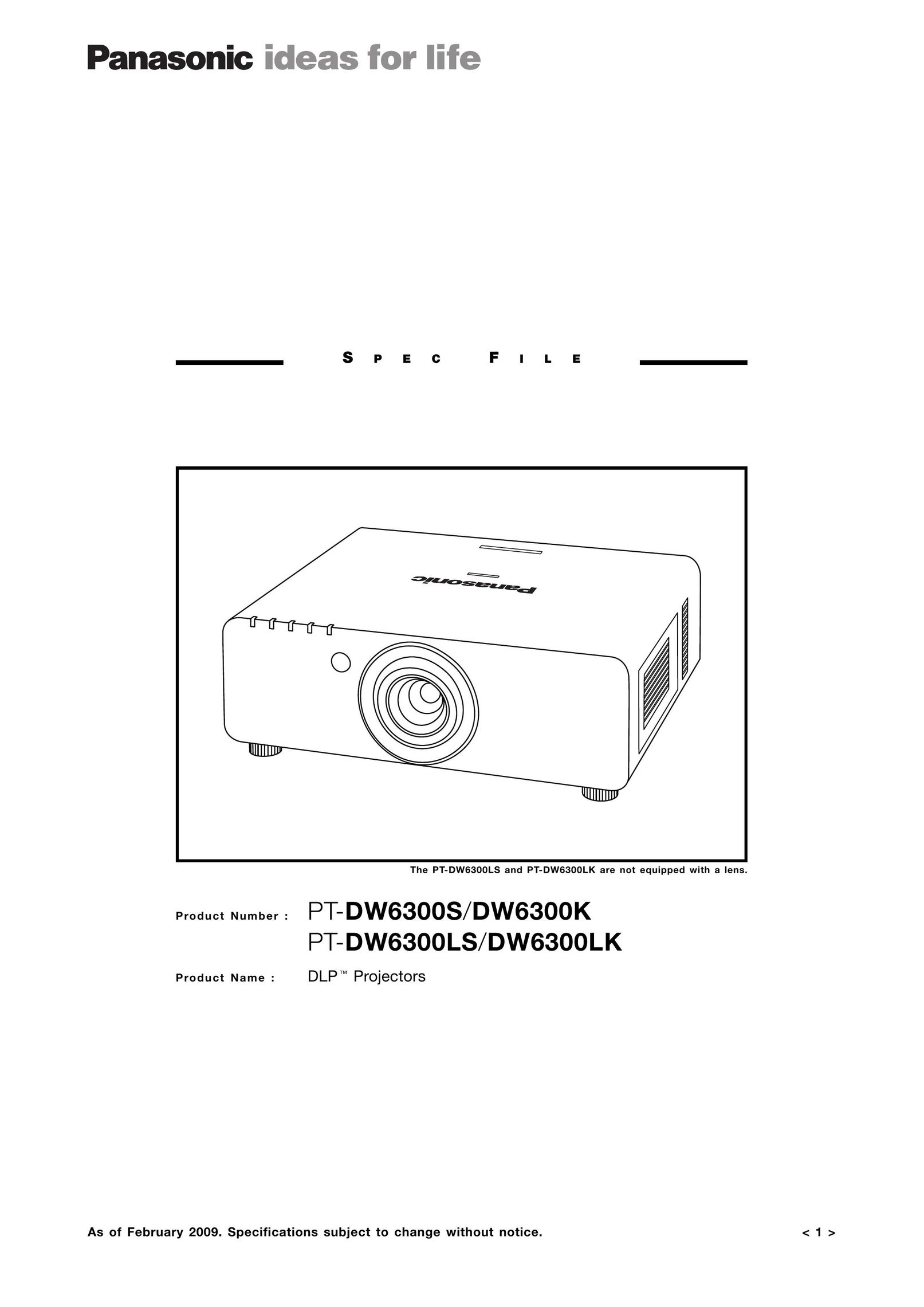Panasonic DW6300K Projector User Manual