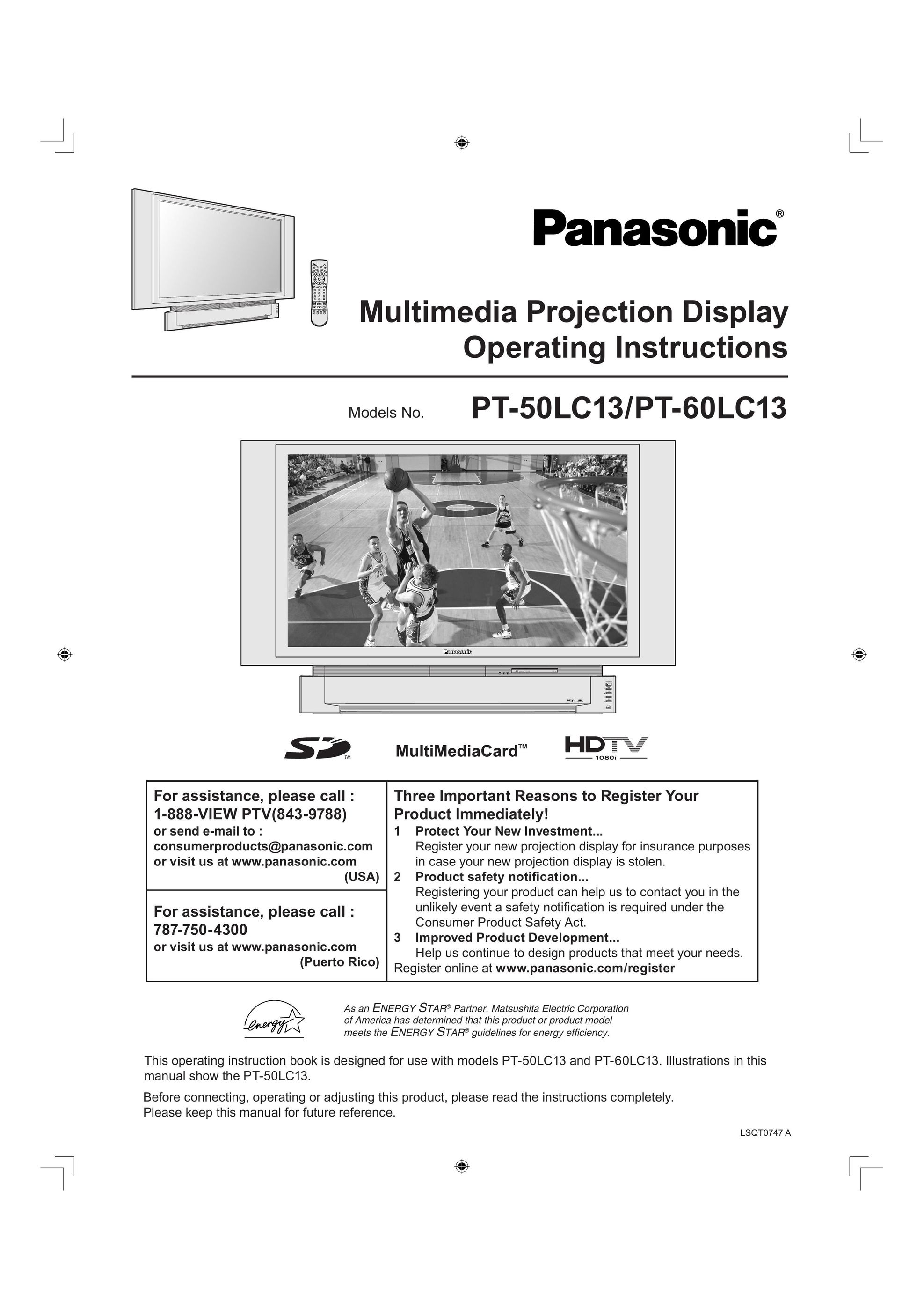 Panasonic PT-60LC13 Projector User Manual