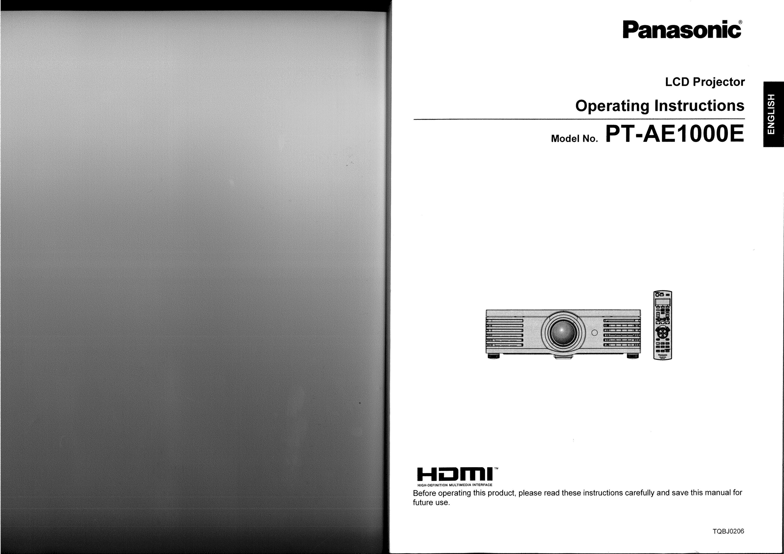 Panasonic PT-AE1000 Projector User Manual