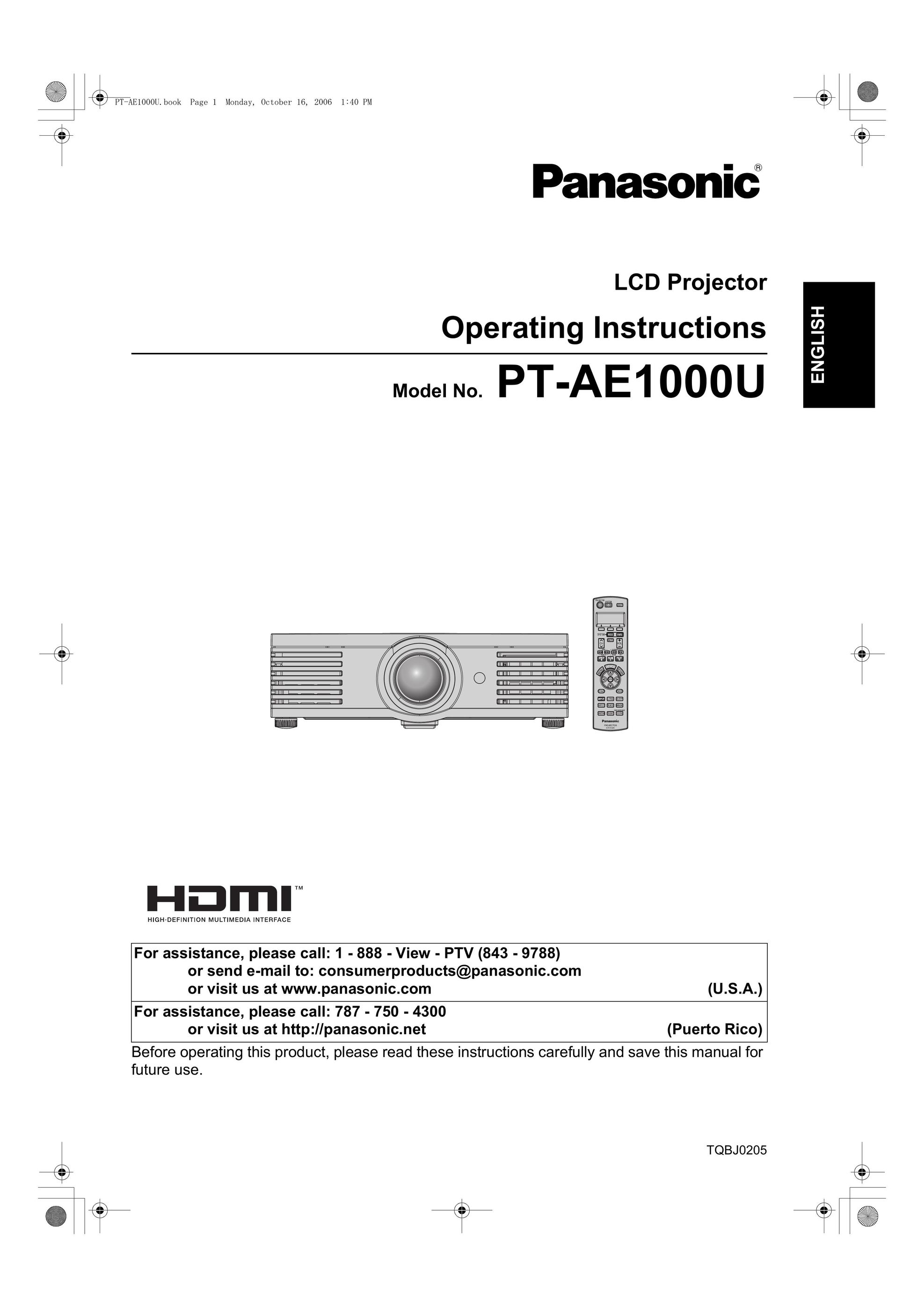 Panasonic PT-AE1000U Projector User Manual
