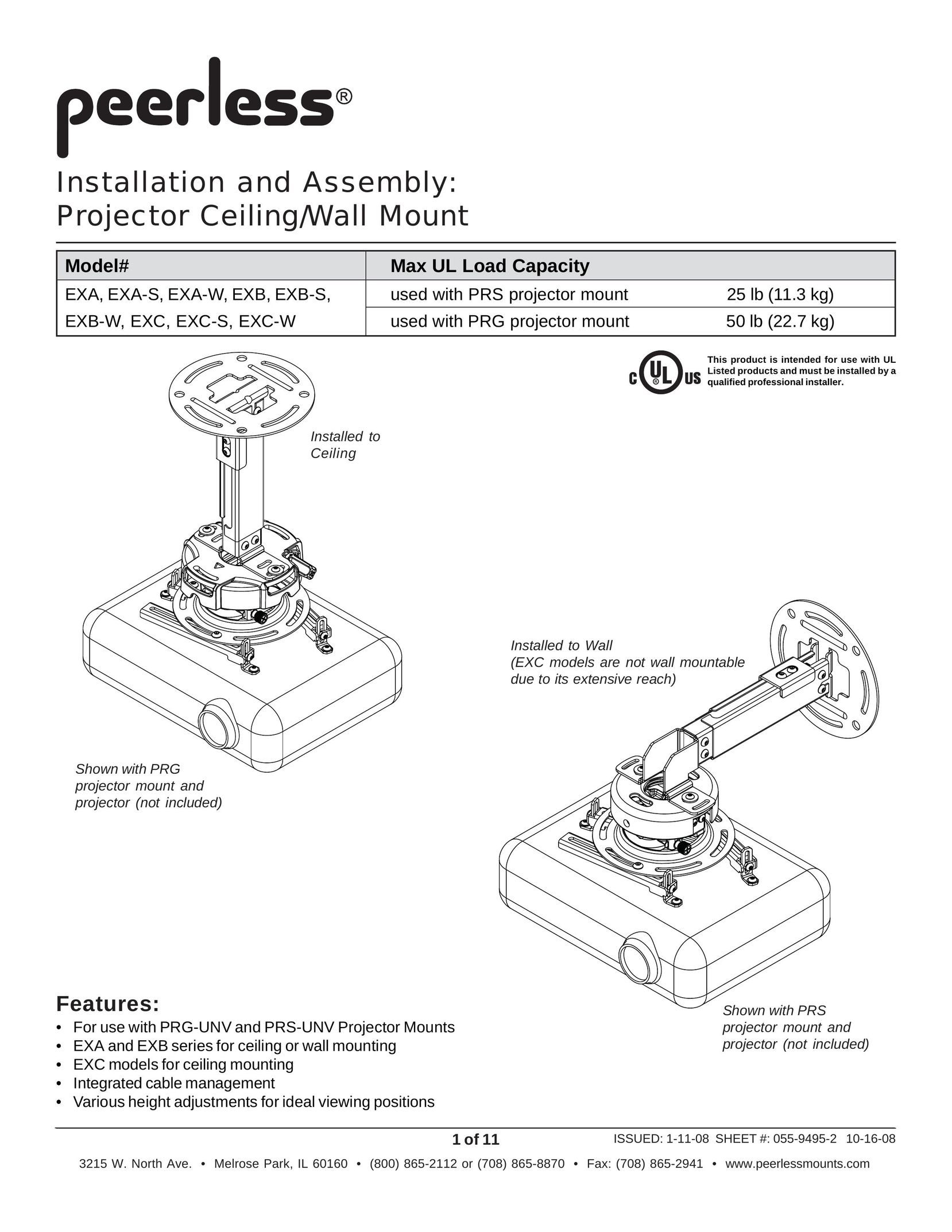 Peerless Industries EXC-W Projector User Manual
