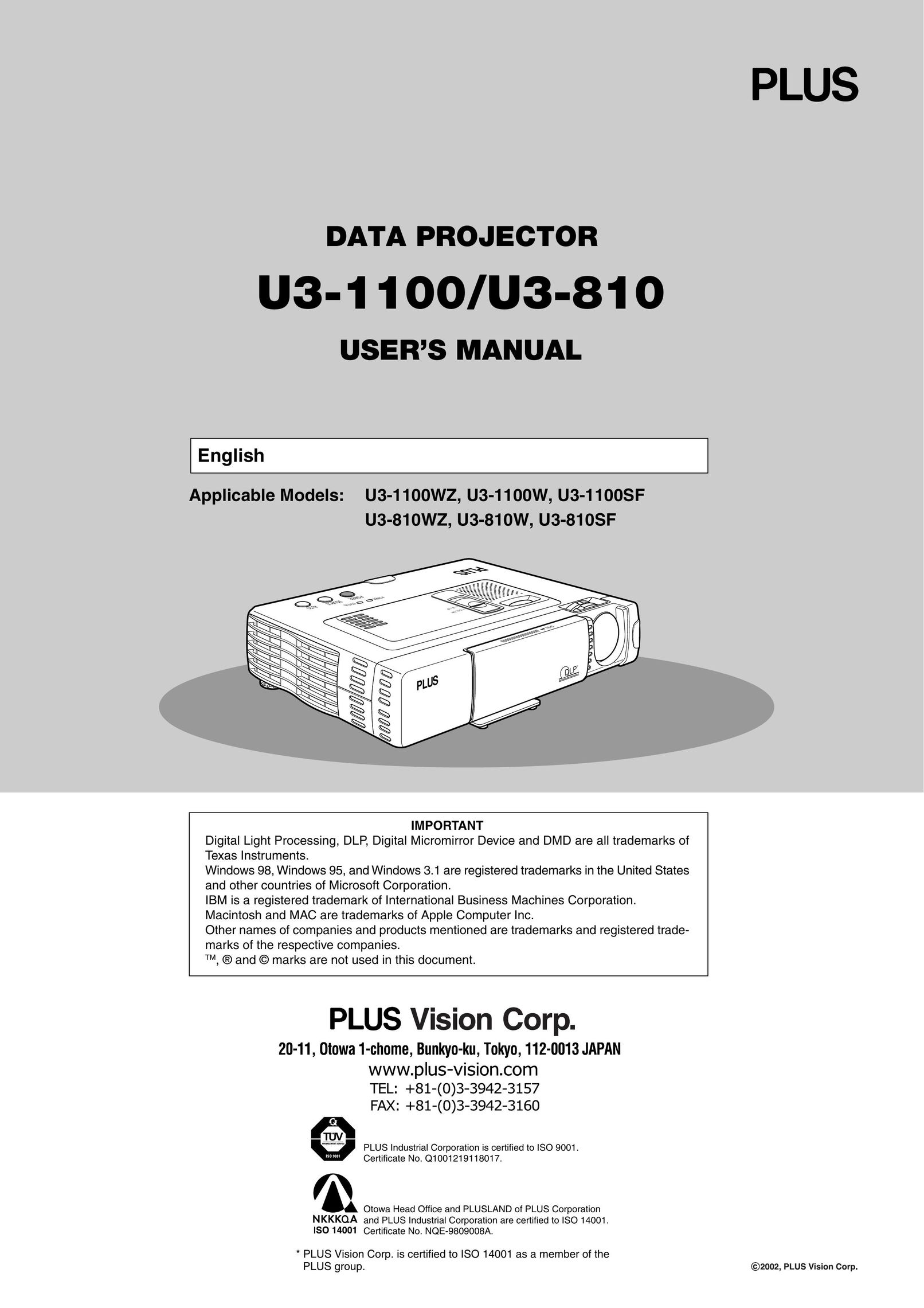 PLUS Vision U3-1100W Projector User Manual