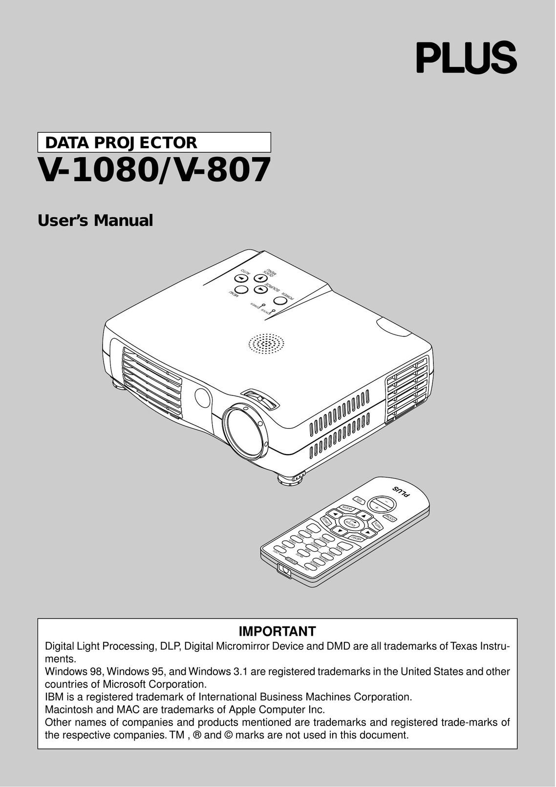 PLUS Vision V-1080 Projector User Manual