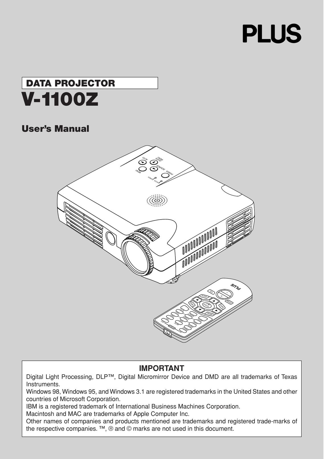 PLUS Vision V-1100Z Projector User Manual