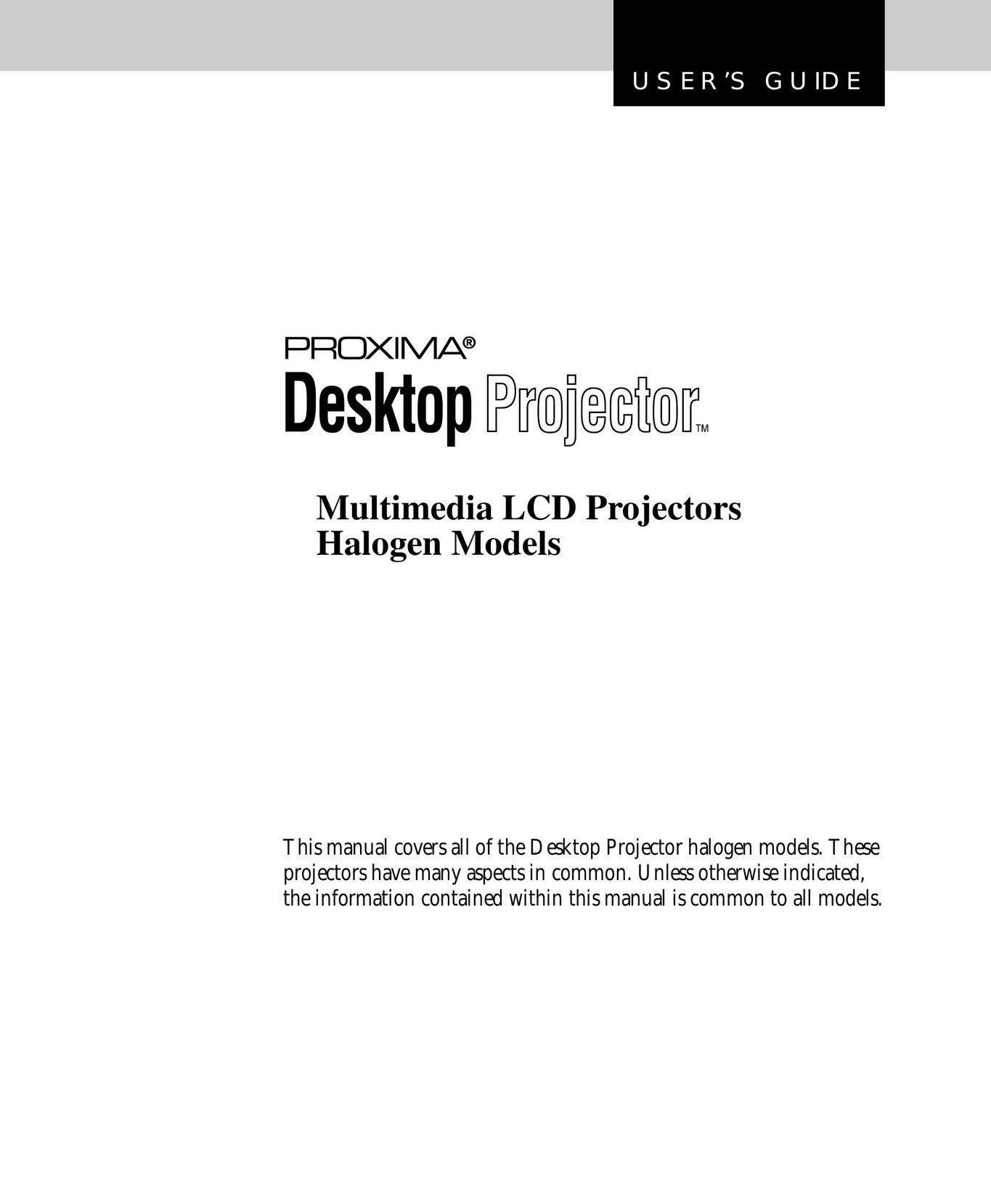 Proxima ASA Multimedia LCD Projectors Projector User Manual