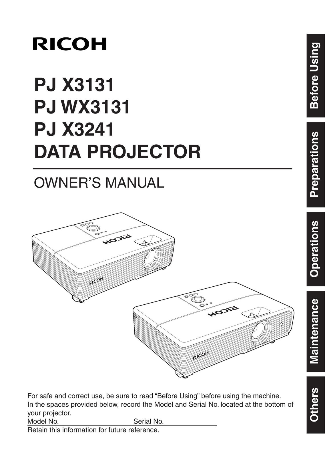 Ricoh PJ X3241 Projector User Manual