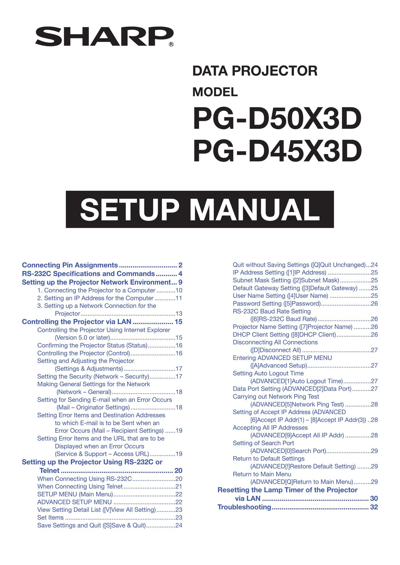 Sharp PG D45X3D Projector User Manual