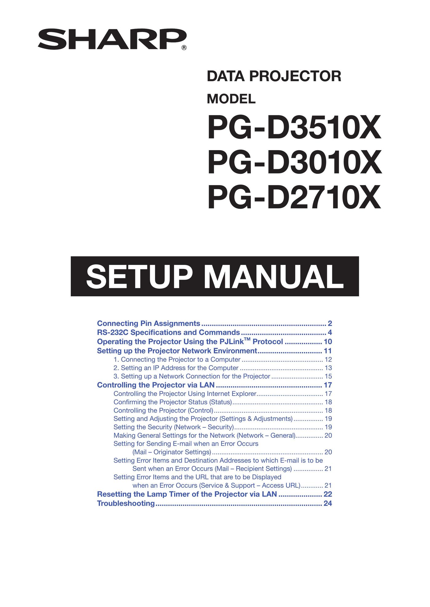Sharp PG-D2710X Projector User Manual