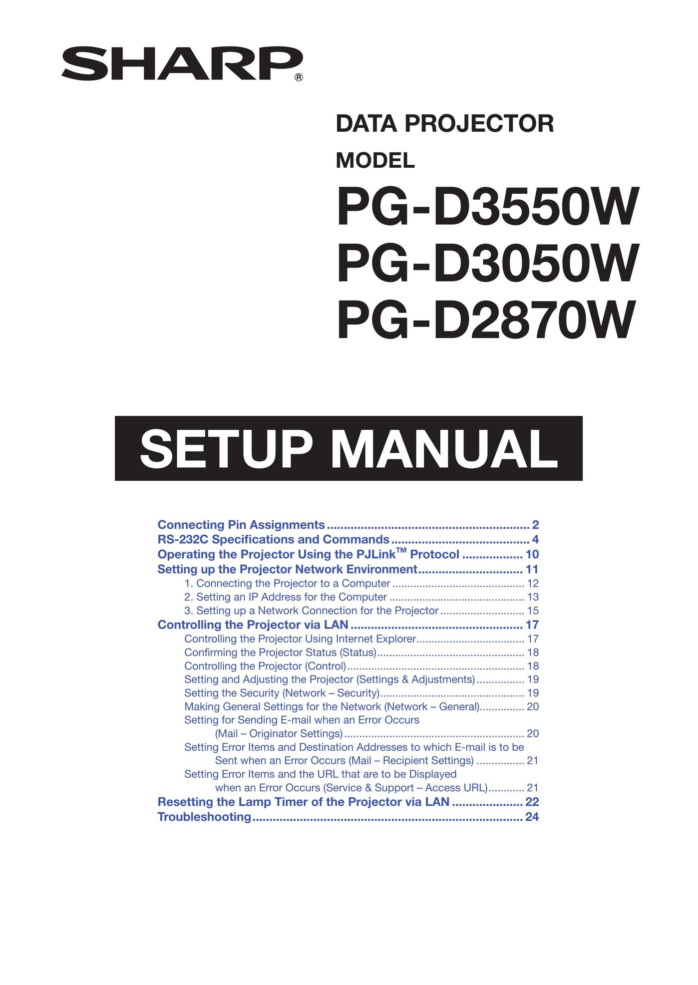 Sharp PG-D2870W Projector User Manual