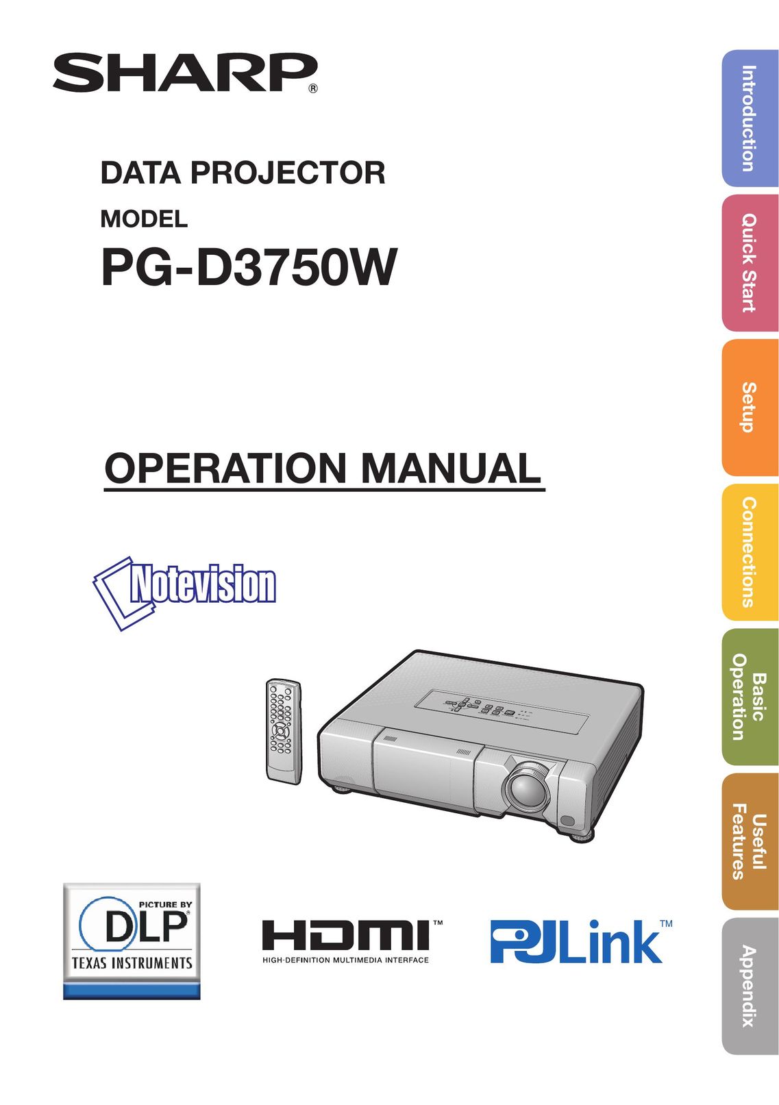 Sharp PG-D3750W Projector User Manual