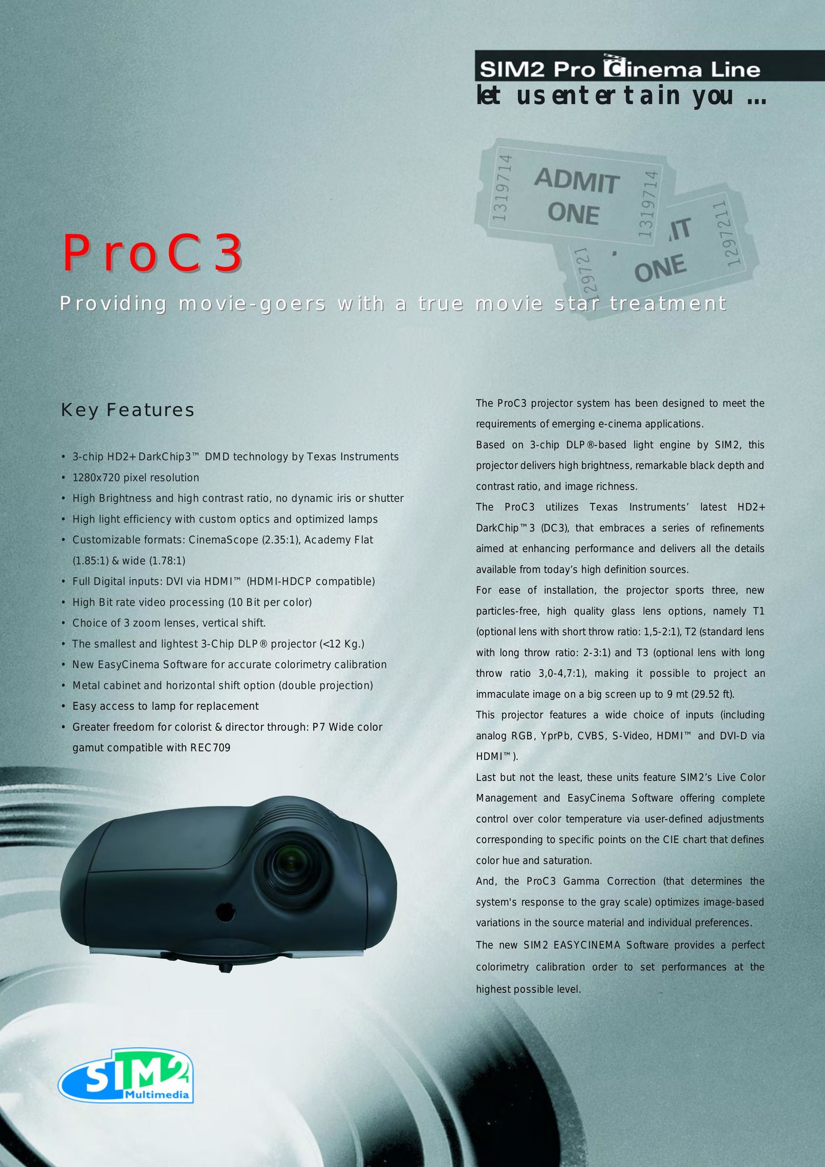 Sim2 Multimedia ProC3 Projector User Manual