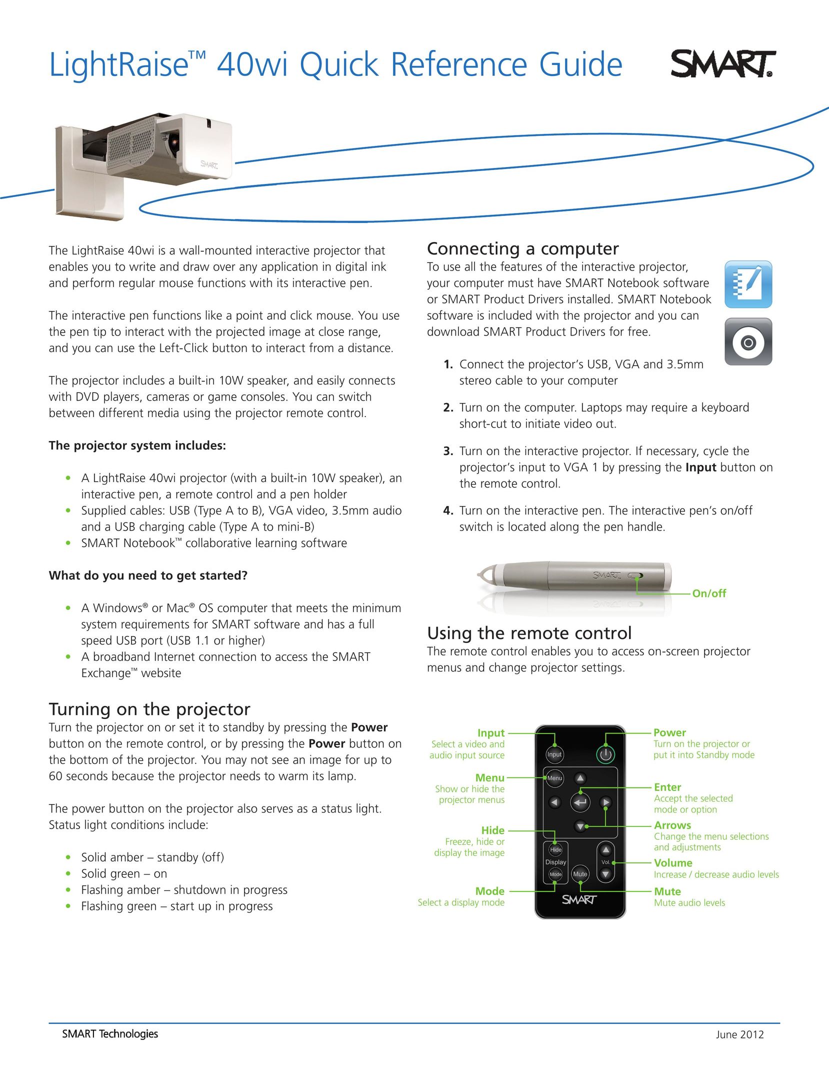 Smart Technologies 40wi Projector User Manual
