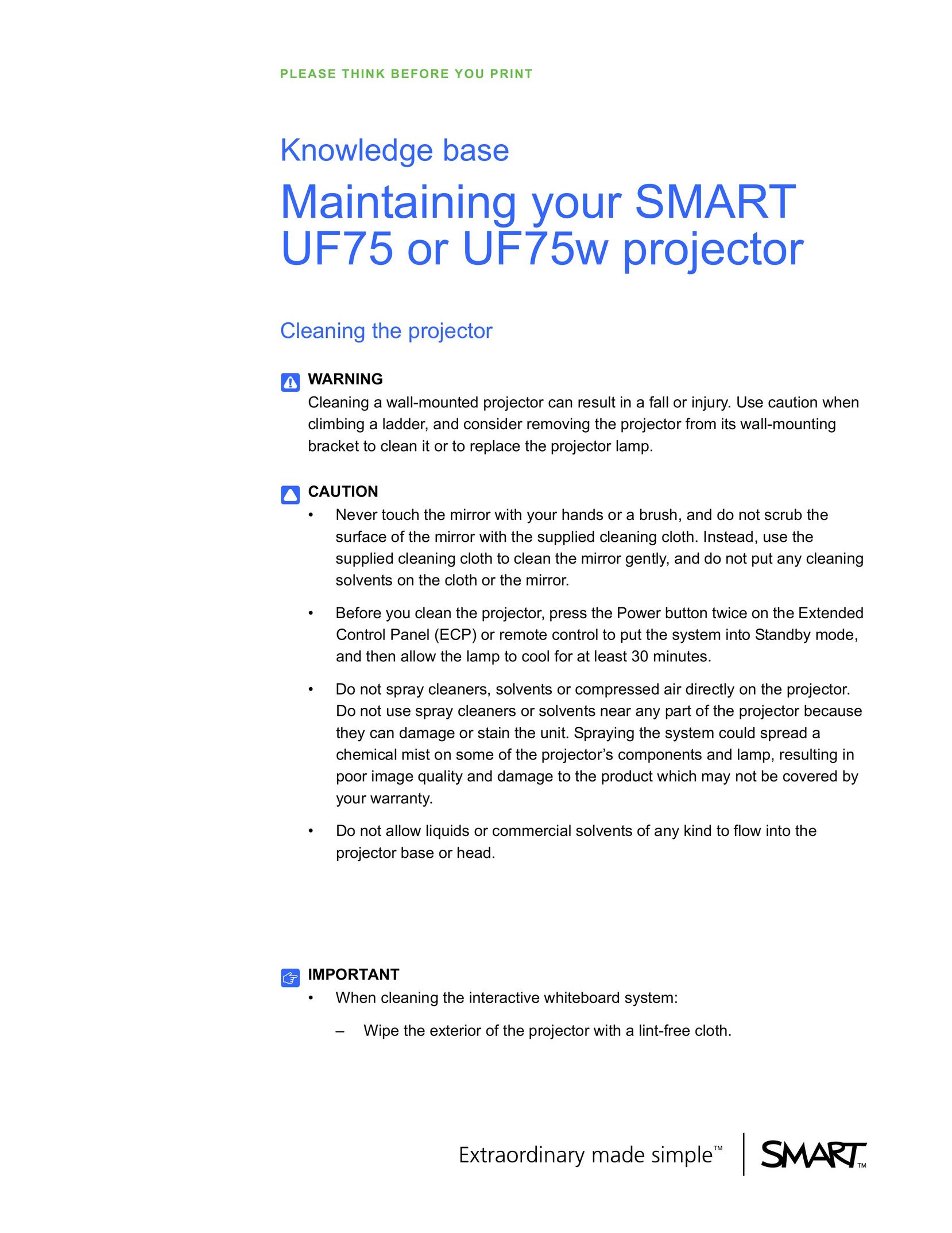 Smart Technologies UF75/UF75w Projector User Manual