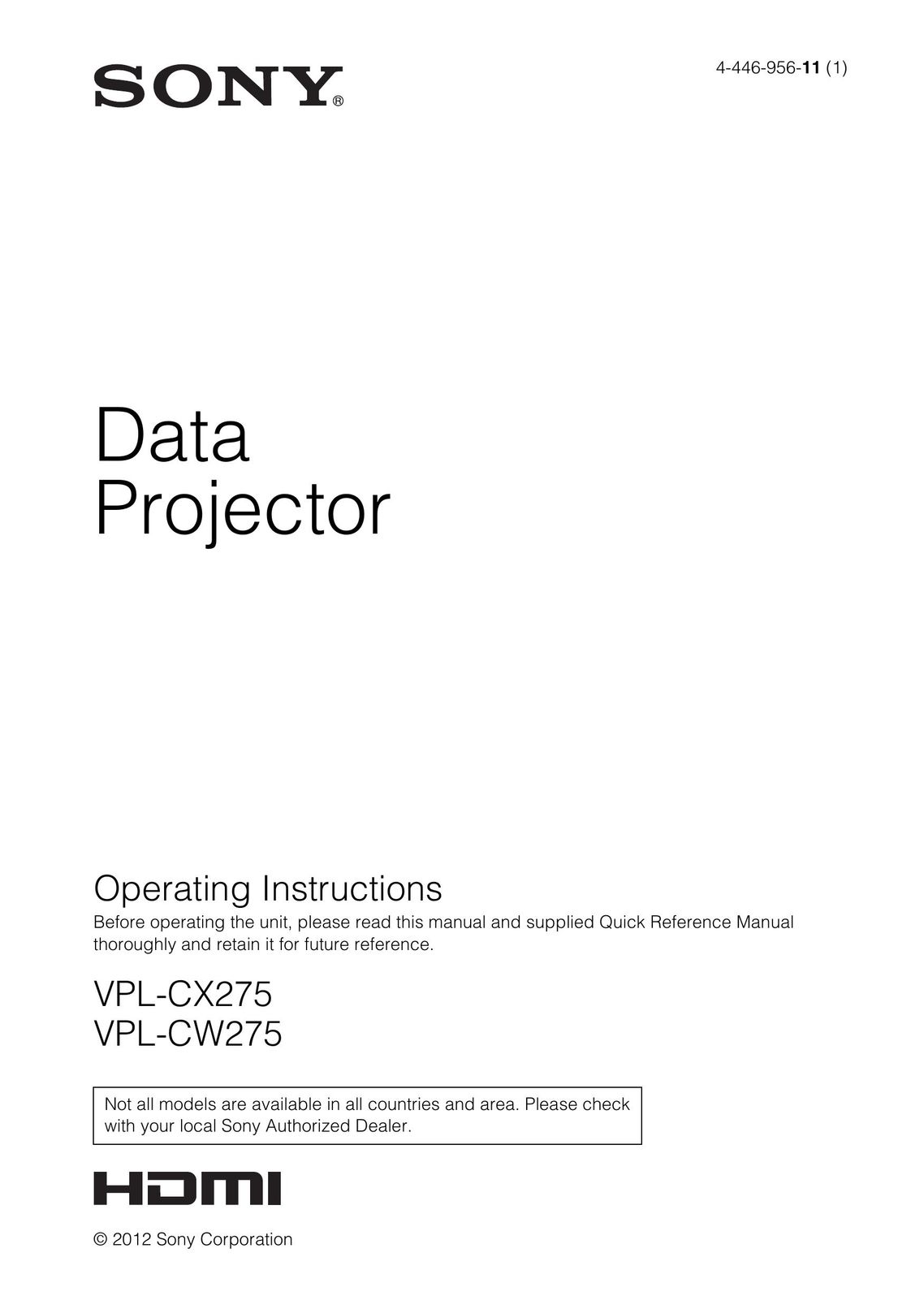 Sony CX275 Projector User Manual