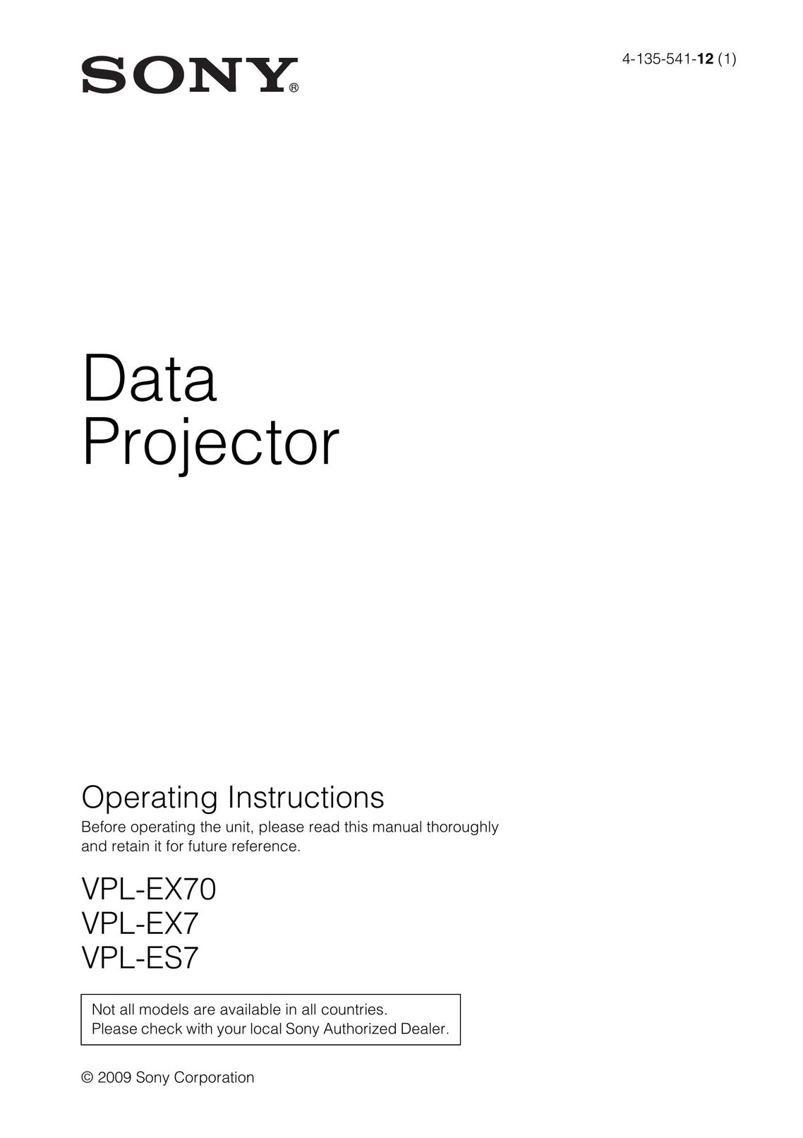 Sony EX70 Projector User Manual