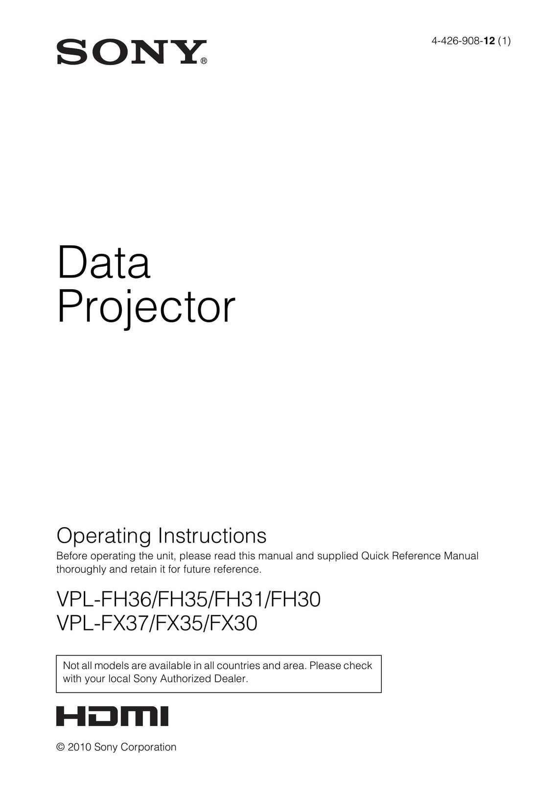 Sony FH30 VPL-FX37 Projector User Manual