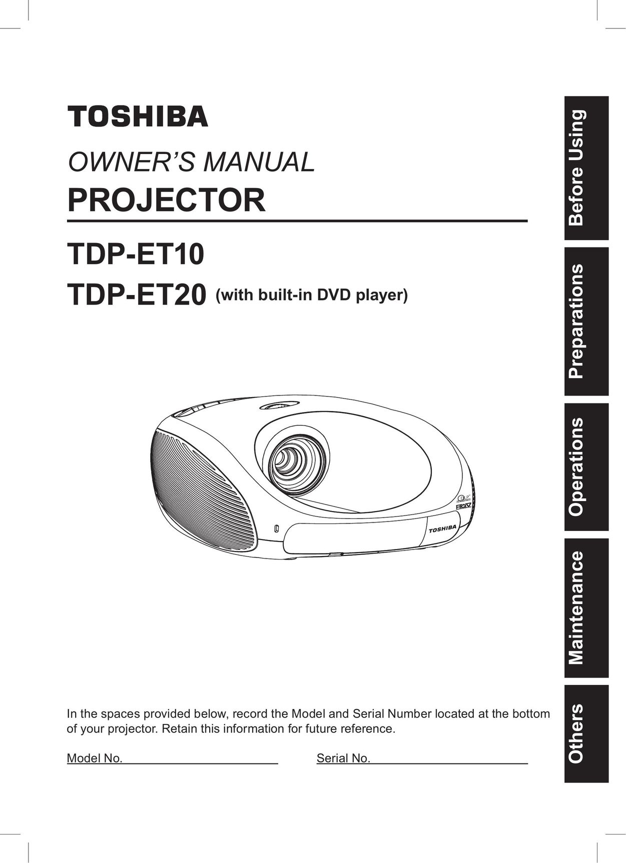 Toshiba TDP-ET10 Projector User Manual