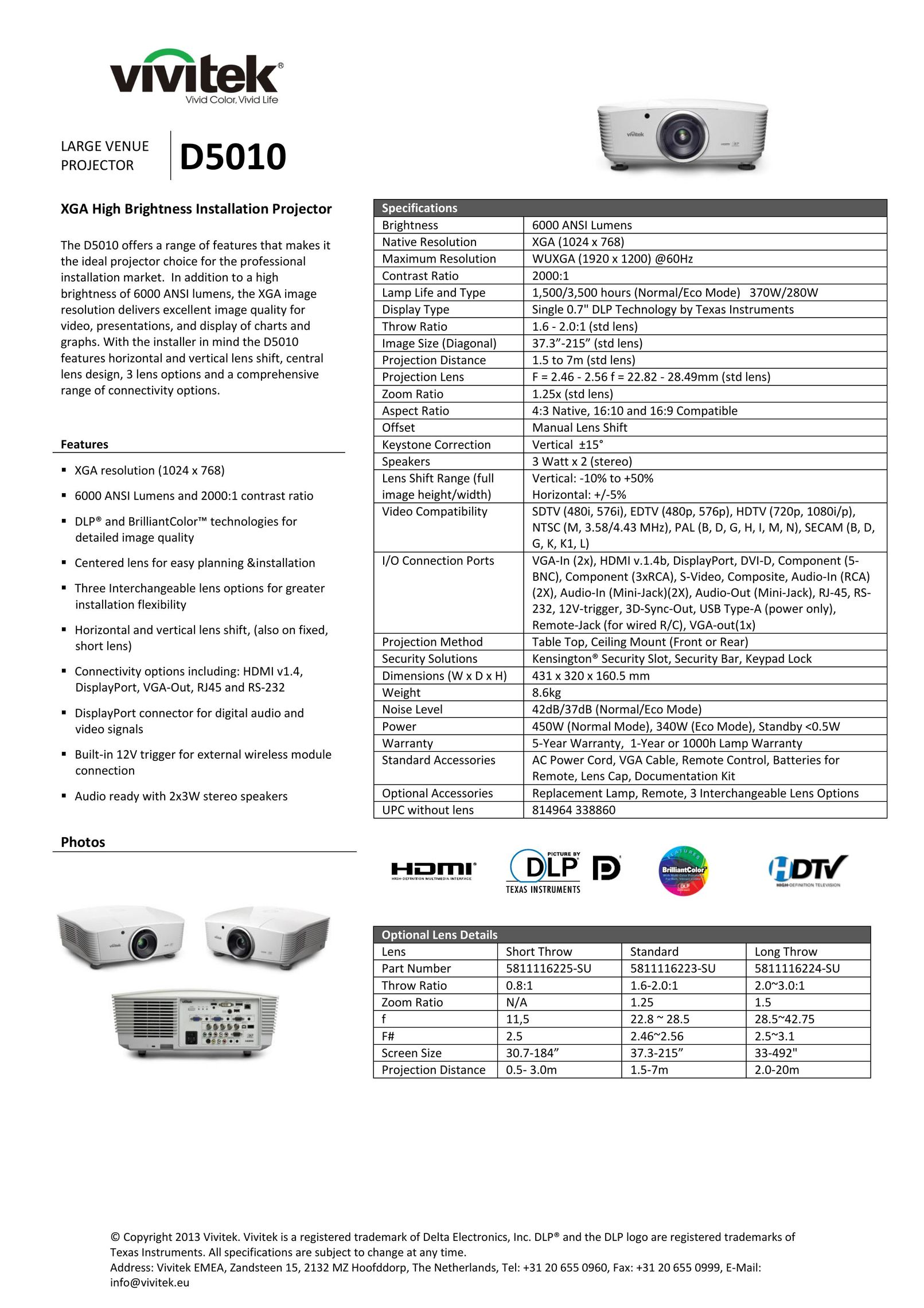 Vivitek D5010 Projector User Manual