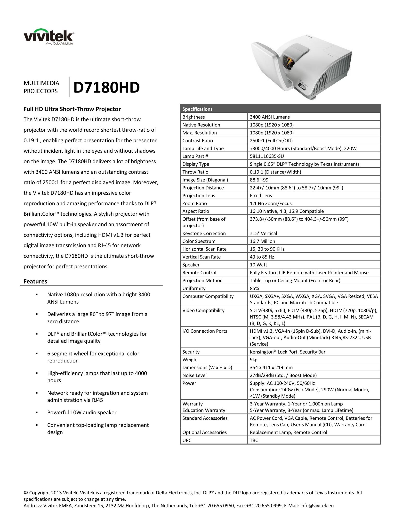 Vivitek D7180HD Projector User Manual