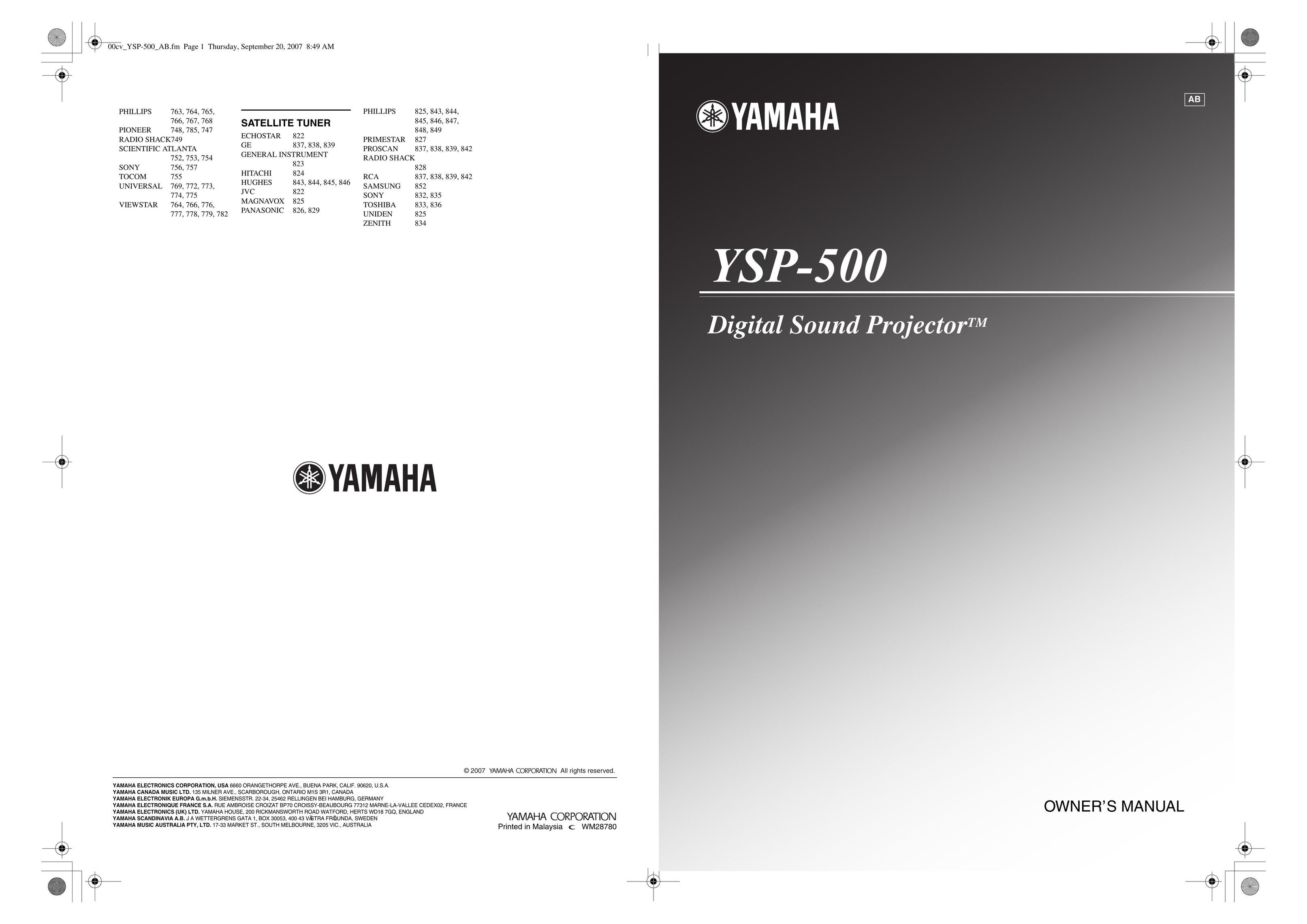 Yamaha YSP-500 Projector User Manual