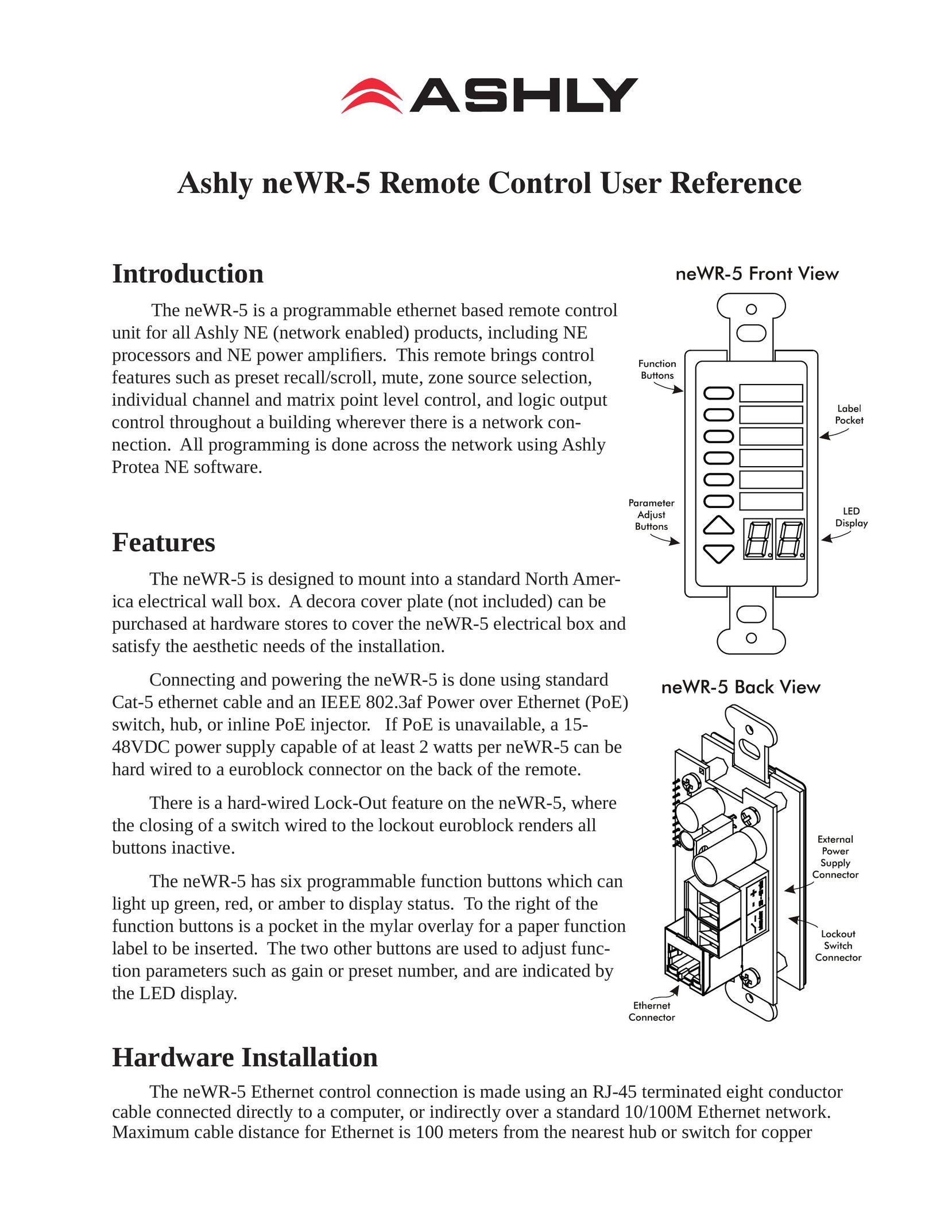 Ashly NEWR-5 Projector Accessories User Manual