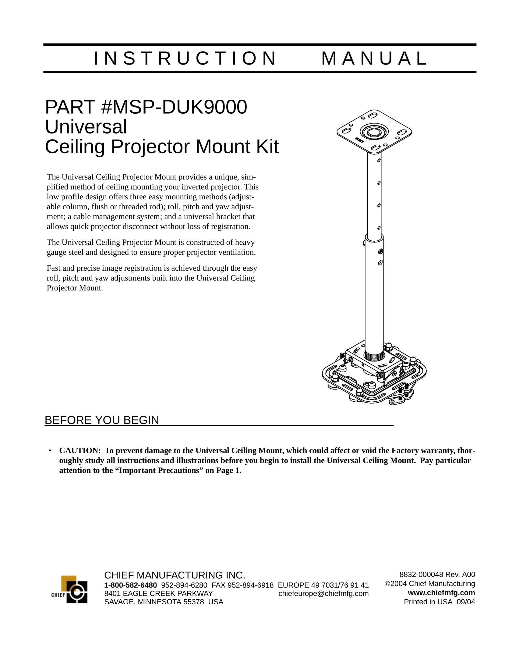 Chief Manufacturing MSP-DUK9000 Projector Accessories User Manual
