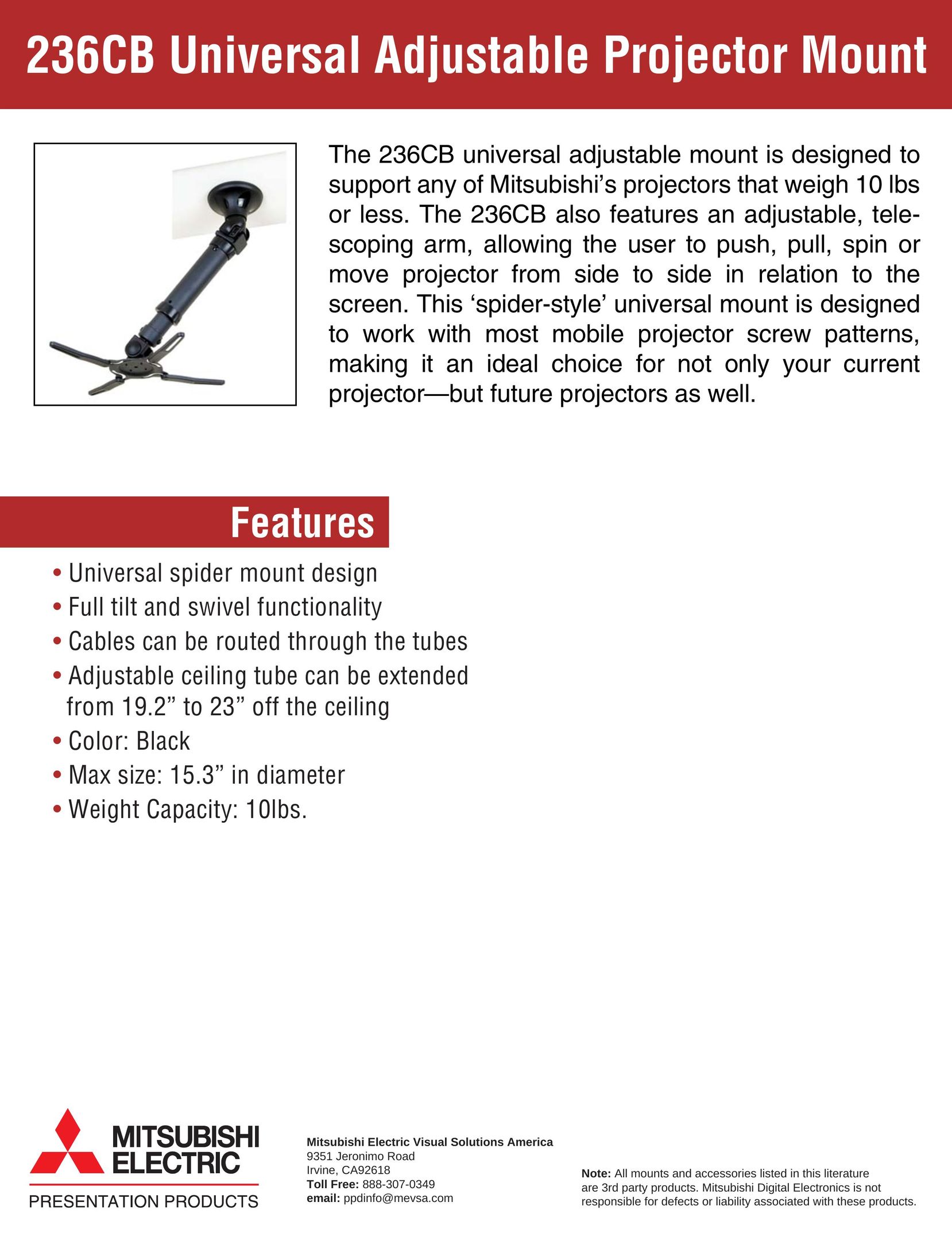 Mitsubishi 236CB Projector Accessories User Manual
