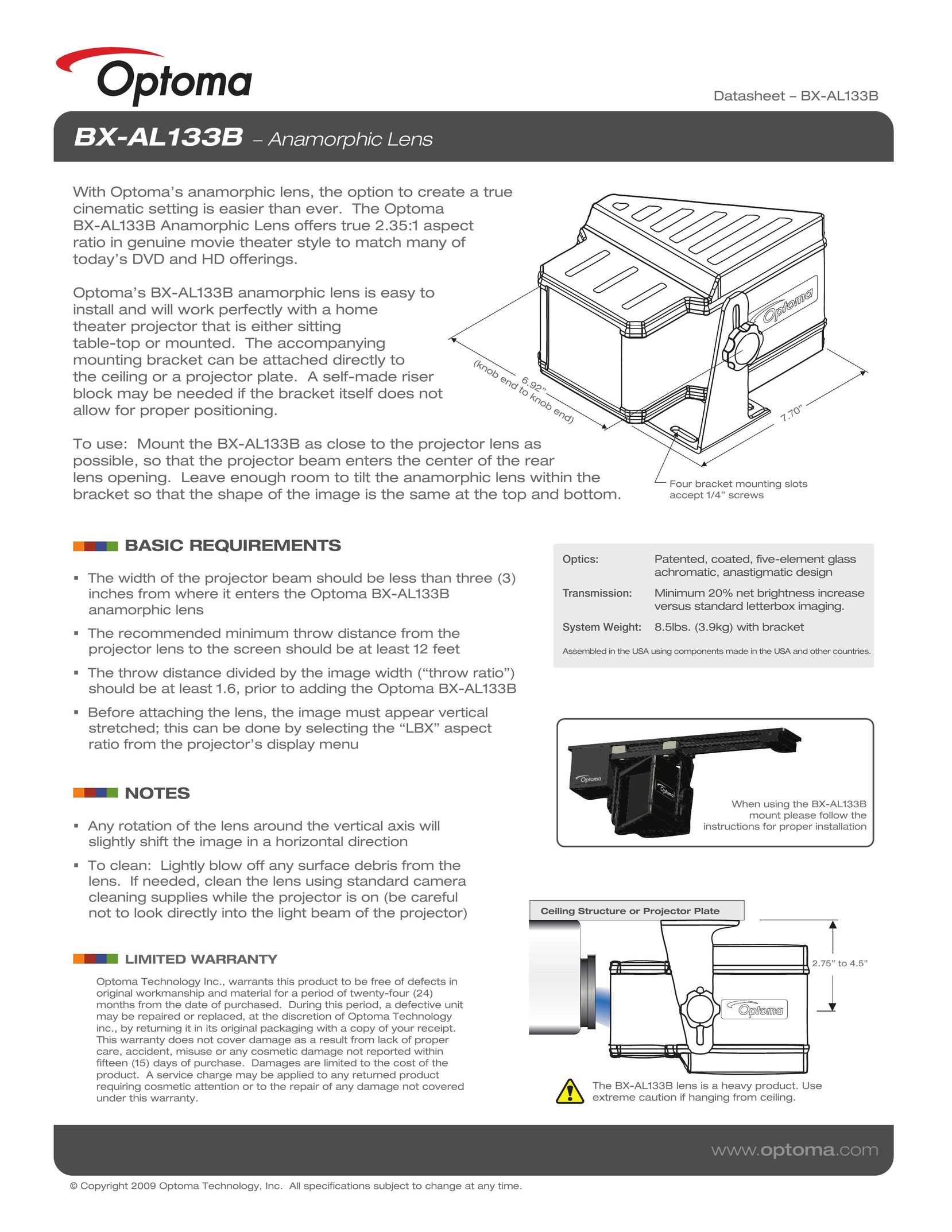 Optoma Technology BX-AL133B Projector Accessories User Manual