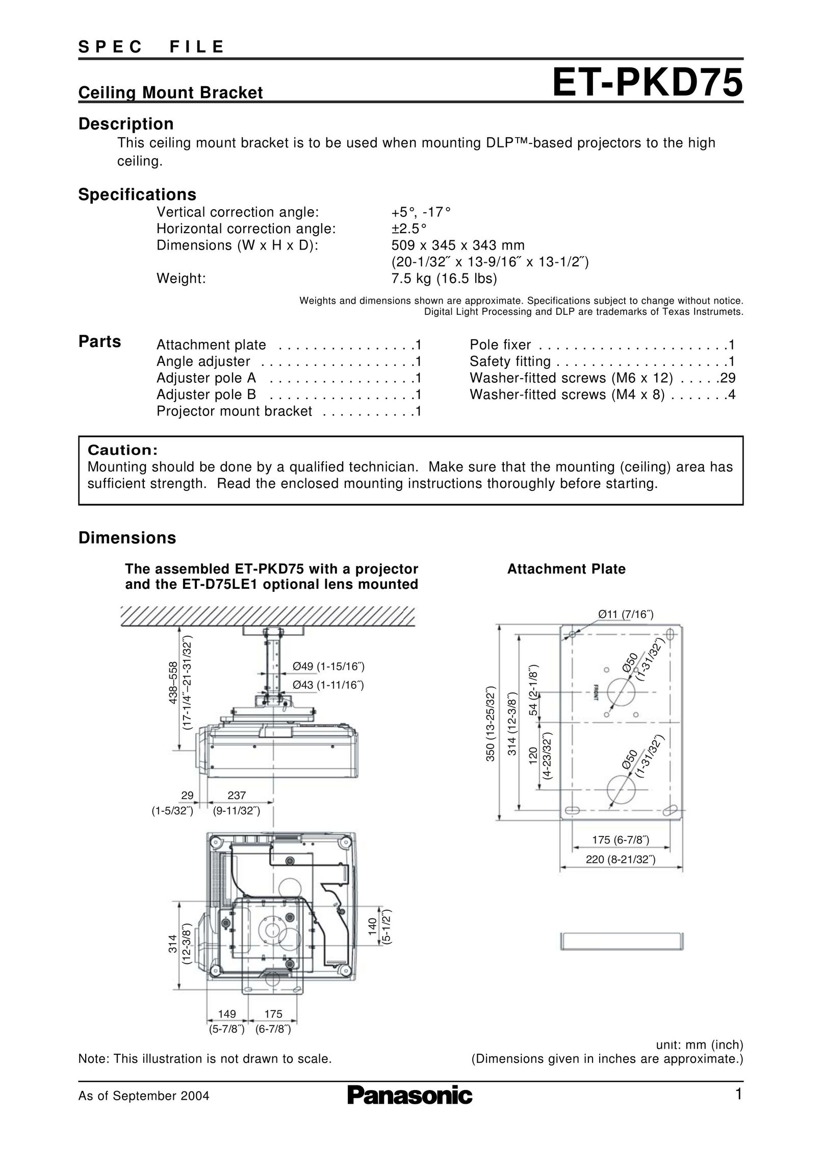 Panasonic ET-PKD75 Projector Accessories User Manual