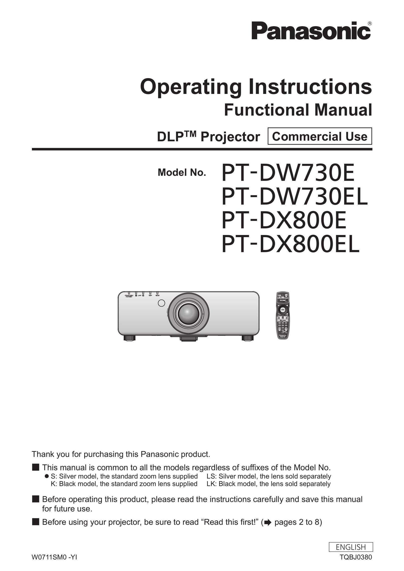 Panasonic PT-DW730EL Projector Accessories User Manual